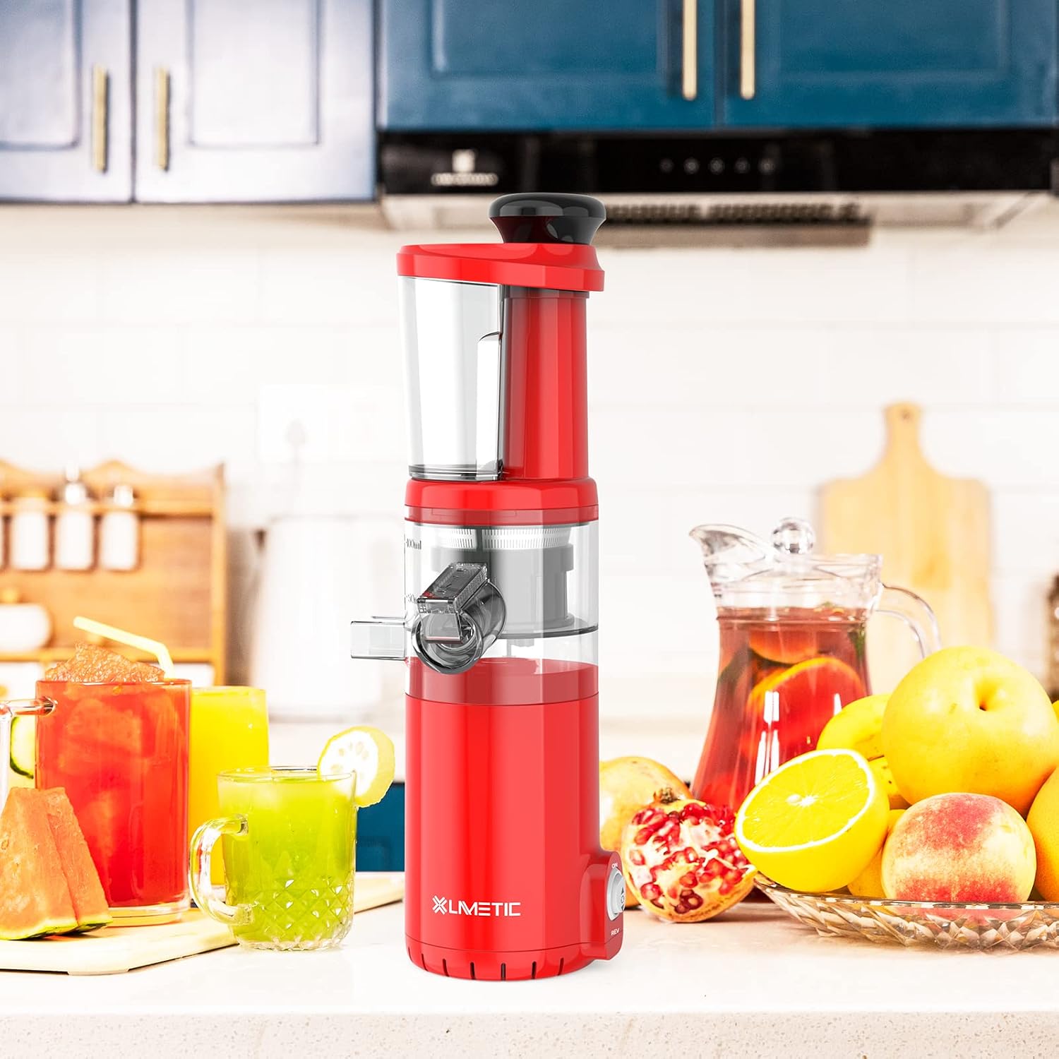 LINMETIC Compact Slow Juicer, Masticating Juicer with Quiet Motor, Cold Press Juicer Easy to Clean, Reverse Function & BPA Free Celery Juicer Machine for Fruit and Vegetable (Red)