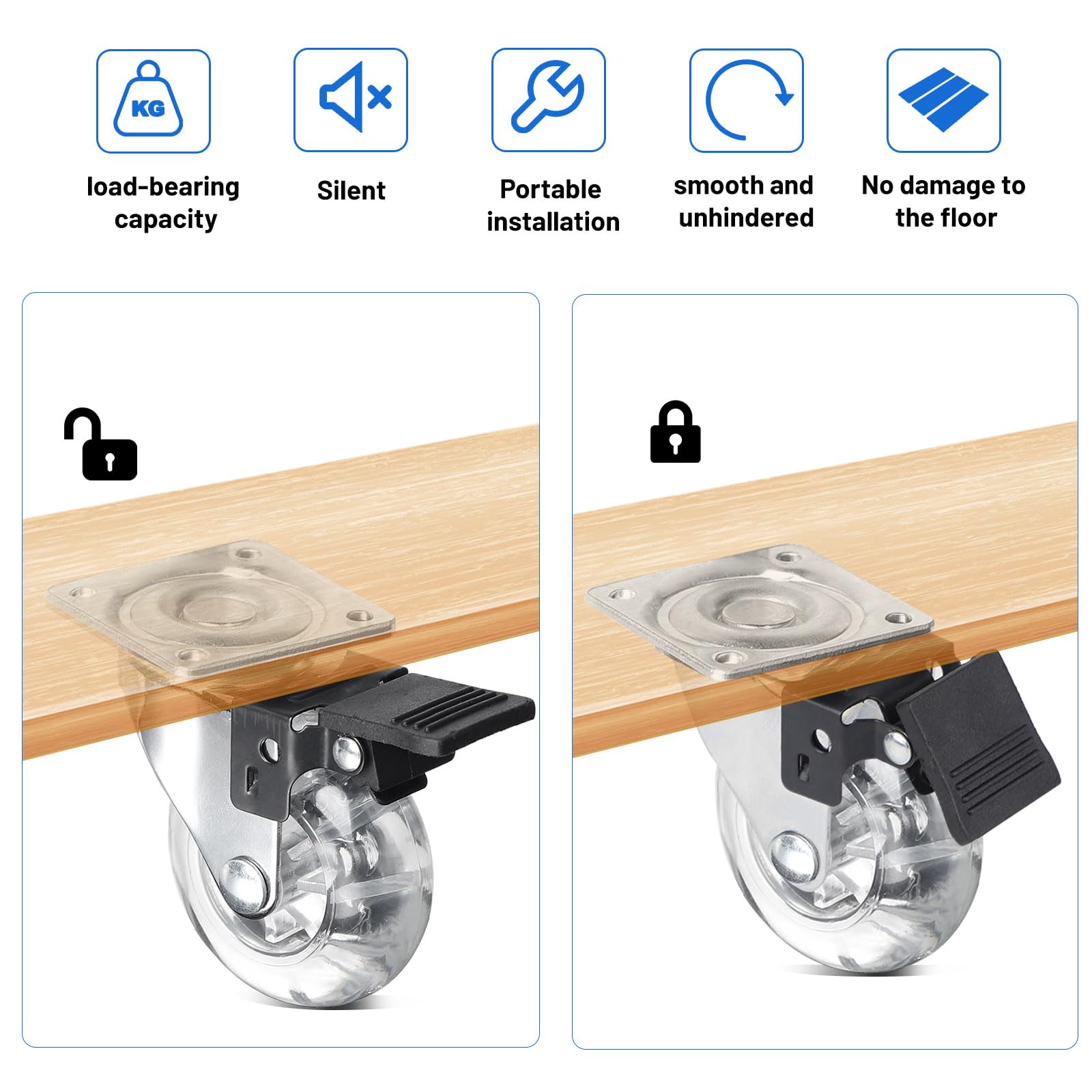 SWAWIS 8er Set Möbelrollen klein Möbel Rollen 50 mm Möbelrollen mit Bremse Rollen für Möbel Lenkrollen Tragkraft 160KG 360° Drehbar Rollen Transportrollen für Palettenmöbel, Couchtische, Krippen