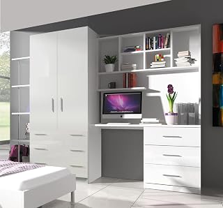 Moderno juego de muebles de dormitorio para niños, armario independiente, escritorio, estantería y estantería para niños, niñas, niños, jóvenes, decoración de dormitorio, color blanco