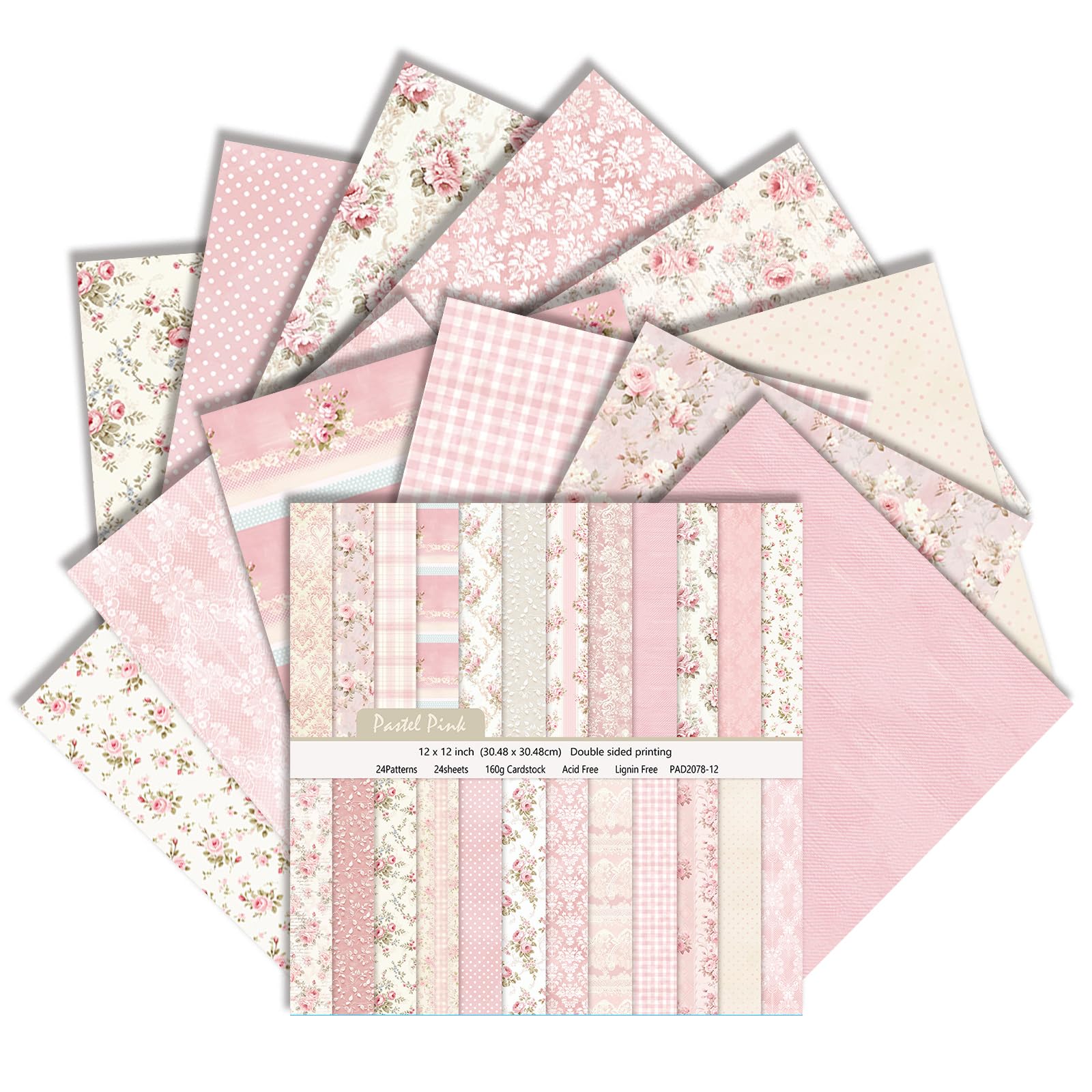 12x12 Inch Scrapbook Paper Double Sided Boho Pattern, 24 Sheets (J)
