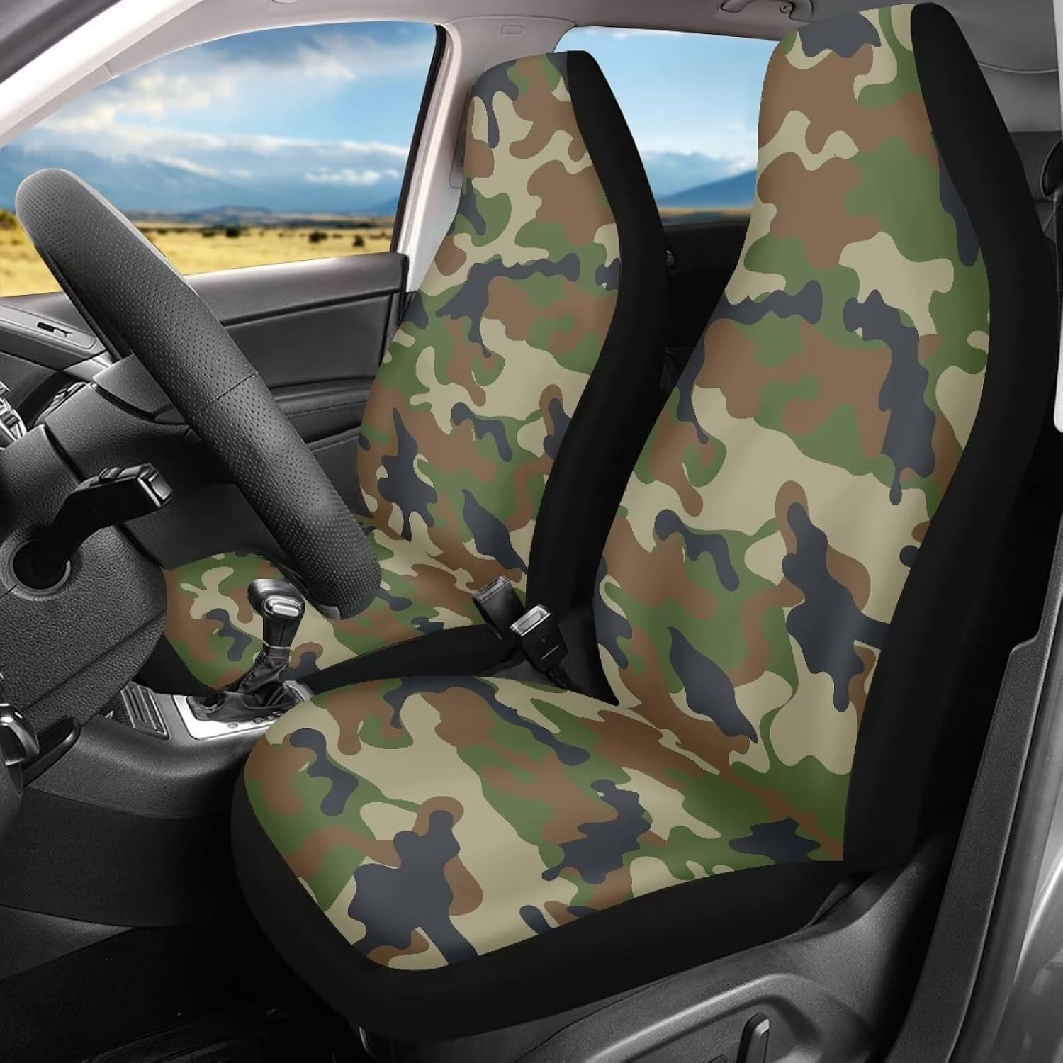 Army Green Camo Pattern Car Seat Cover Front Seats Cover Cozy Comfortable Car Seat Covers for All-Season Universal Fit for SUVs, Sedans, Vans