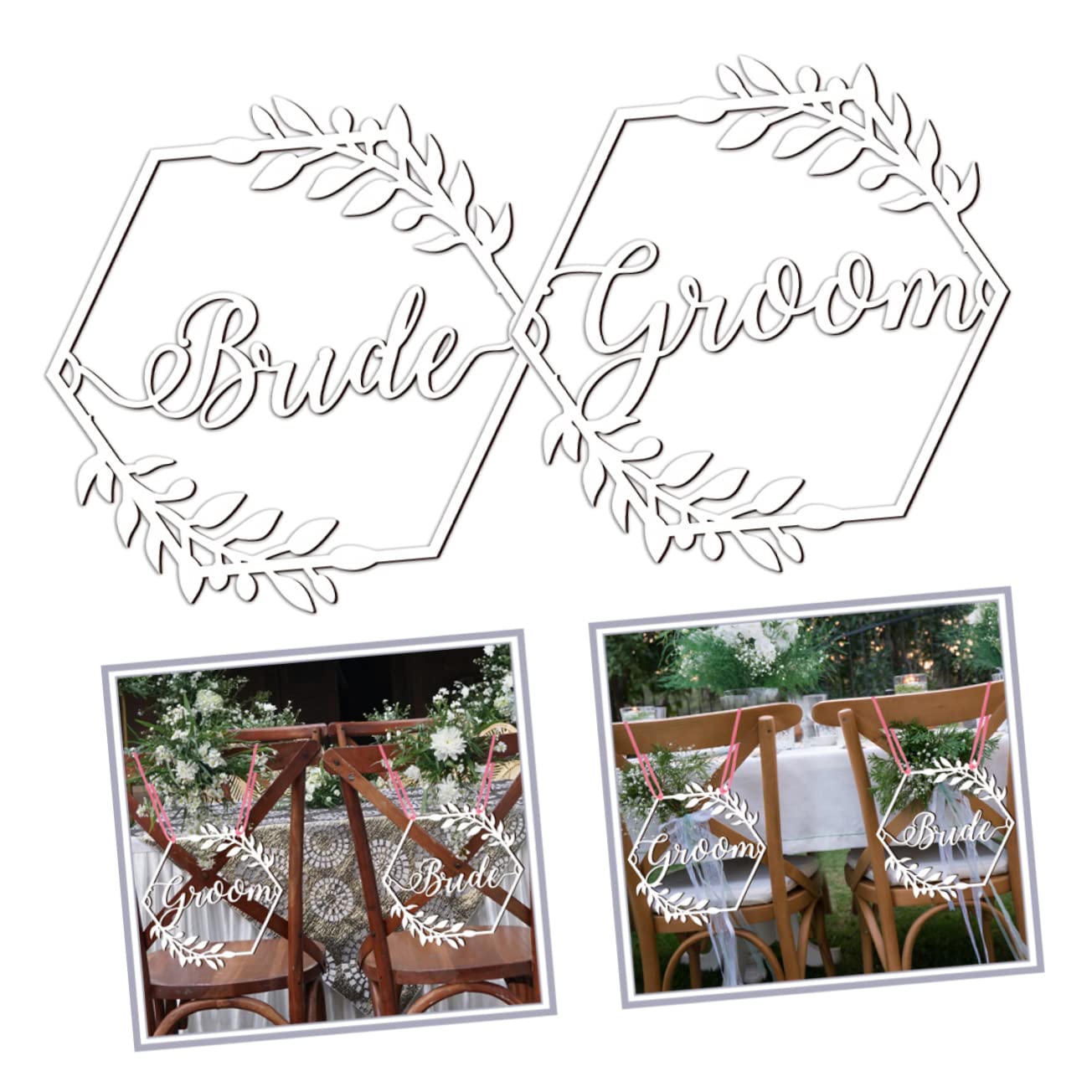 ABOOFAN 3 Sätze Hochzeitsstuhl Zeichen hochzeitsdeko hochzeits dekoration Herr und Frau Zeichen Holzdekor Ornament Embleme Hochzeitsschilder für die Zeremonie Zeichen für Stuhl hölzern