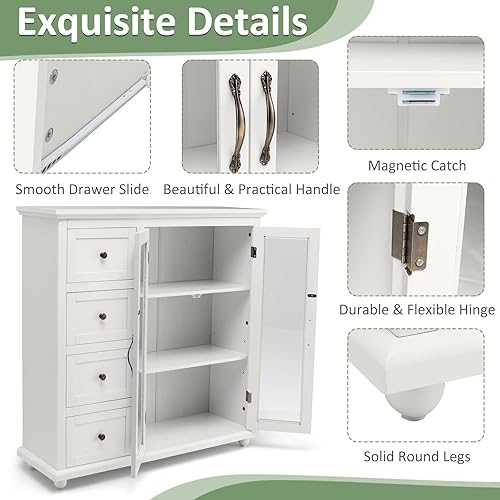 Miniatura 7 de Aparador de buffet, armario de despensa de cocina con 2 puertas y 4 cajones, mesa de consola de almacenamiento para cafetería, comedor, baño, 36 x