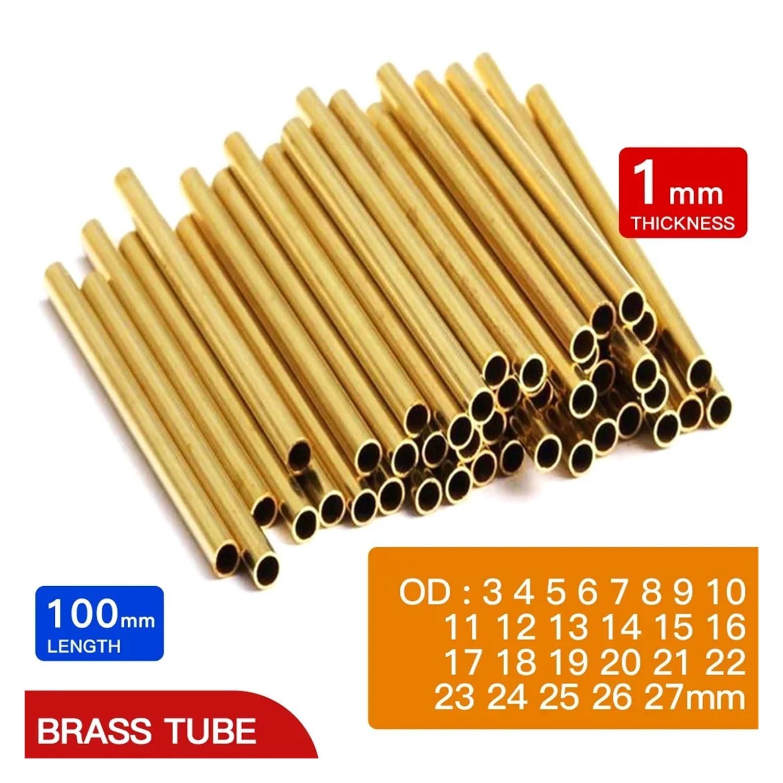 tubi in rame, 1 tubo in ottone, spessore della parete mm, diametro esterno 3-27, lunghezza 100, dritto in rame, piccolo a sottile(OD 16 x ID 14mm)
