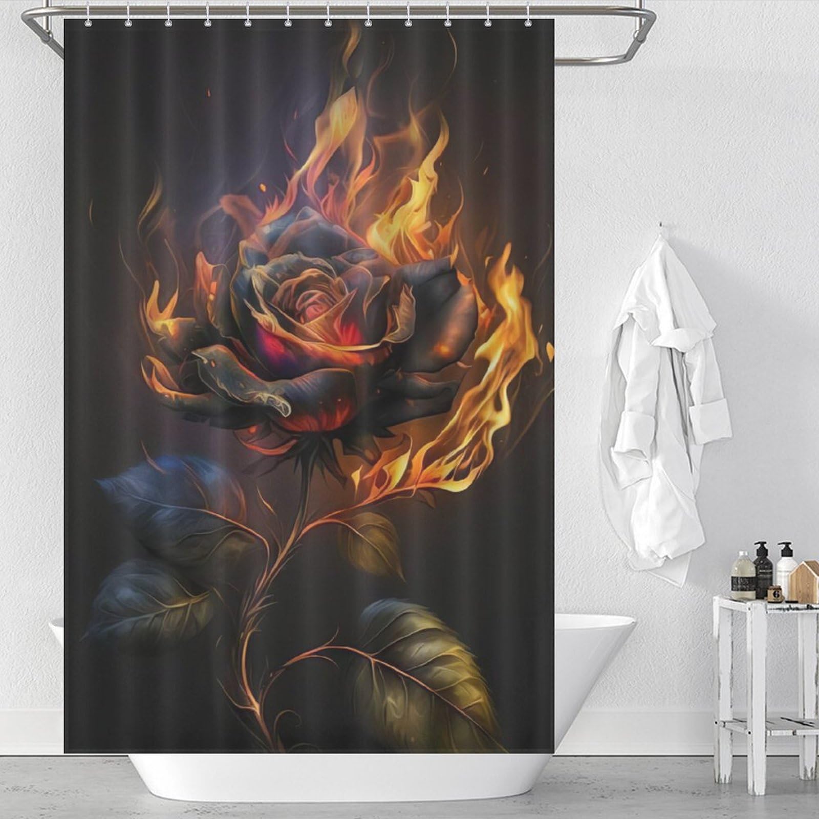 Rose Shower Curtains, Waterproof Shower Curtain Bathroom Curtains, With 12 White Plastic Hooks, 48x72Inch（122x183cm）