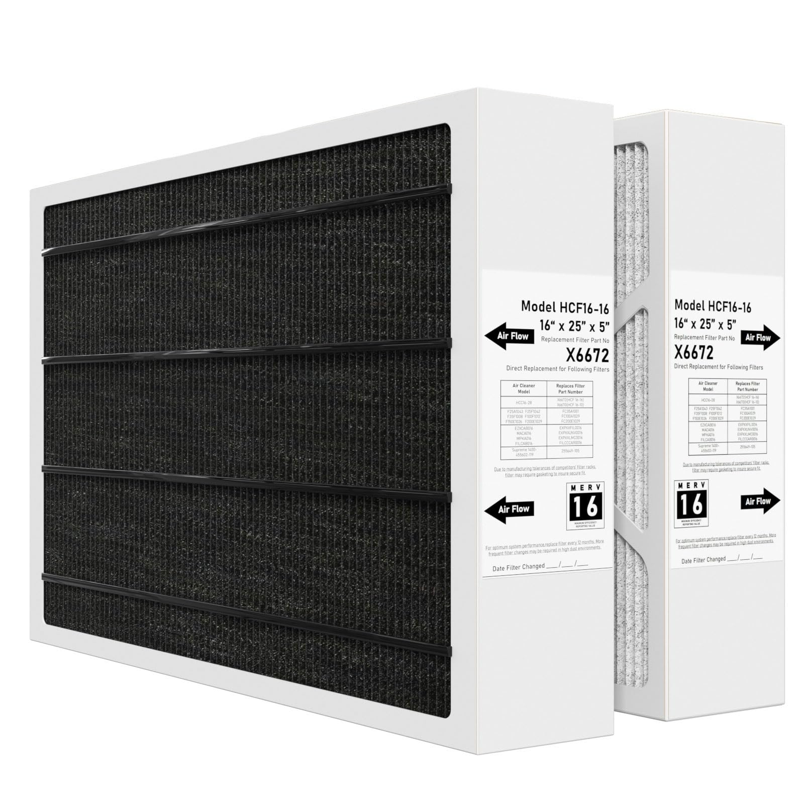 X6672 MERV 16 16x25x5 Furnace Filter Compatible with Lennox X6672 for Furnace HVAC System, Part #HCF16-16, 16x25x5 (Actual Size: 15.7 x 24.7 x 4.4 In), 2 Pack