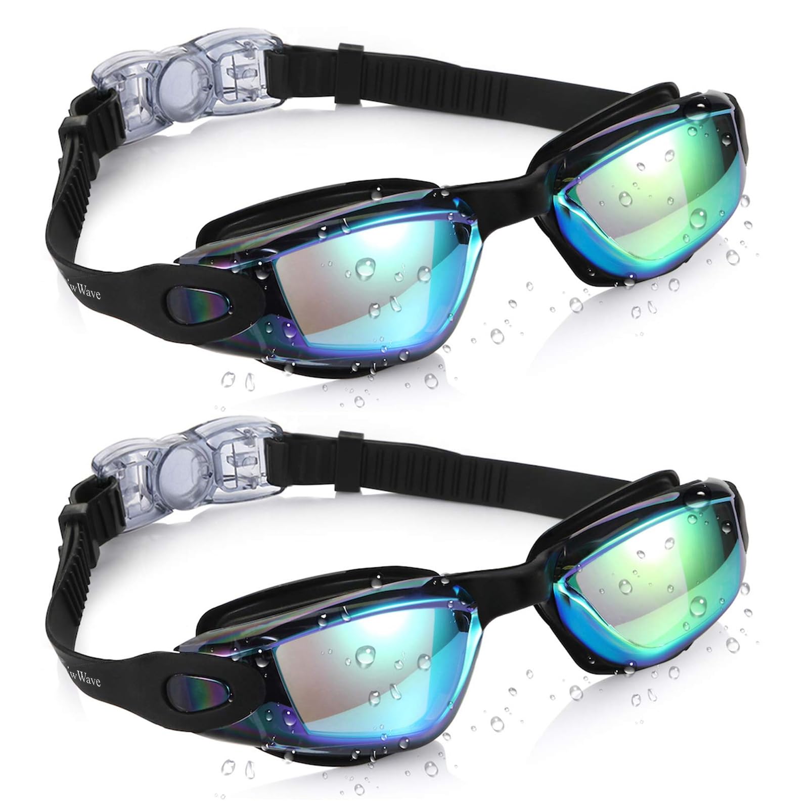 SwiwWave Swimming Goggles 2 Pack for Kids 3-14, No Leak with Storage Case