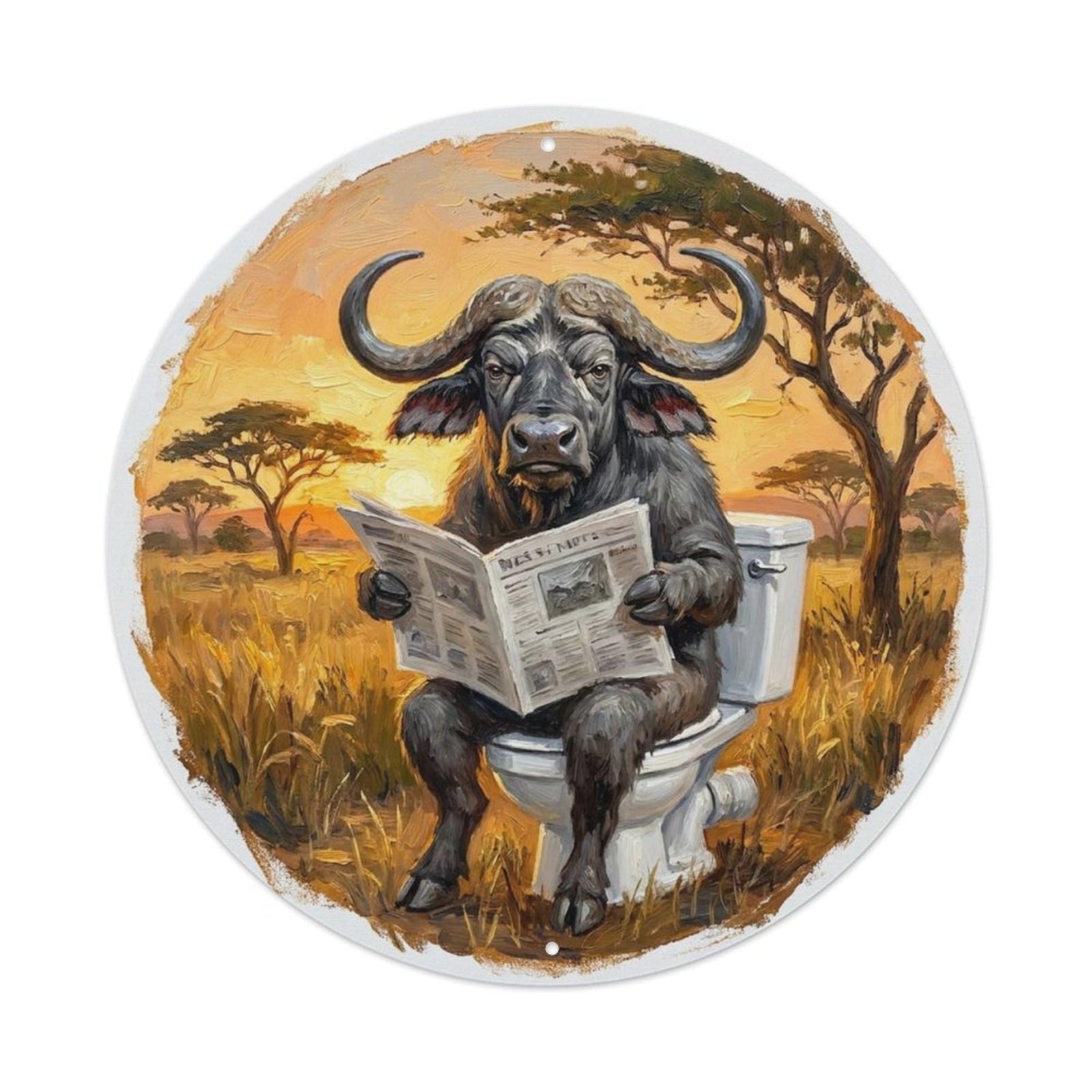 Buffalo On Toilet Humorous Bathroom Prairie Sunrise Reads Metal Tin Sign