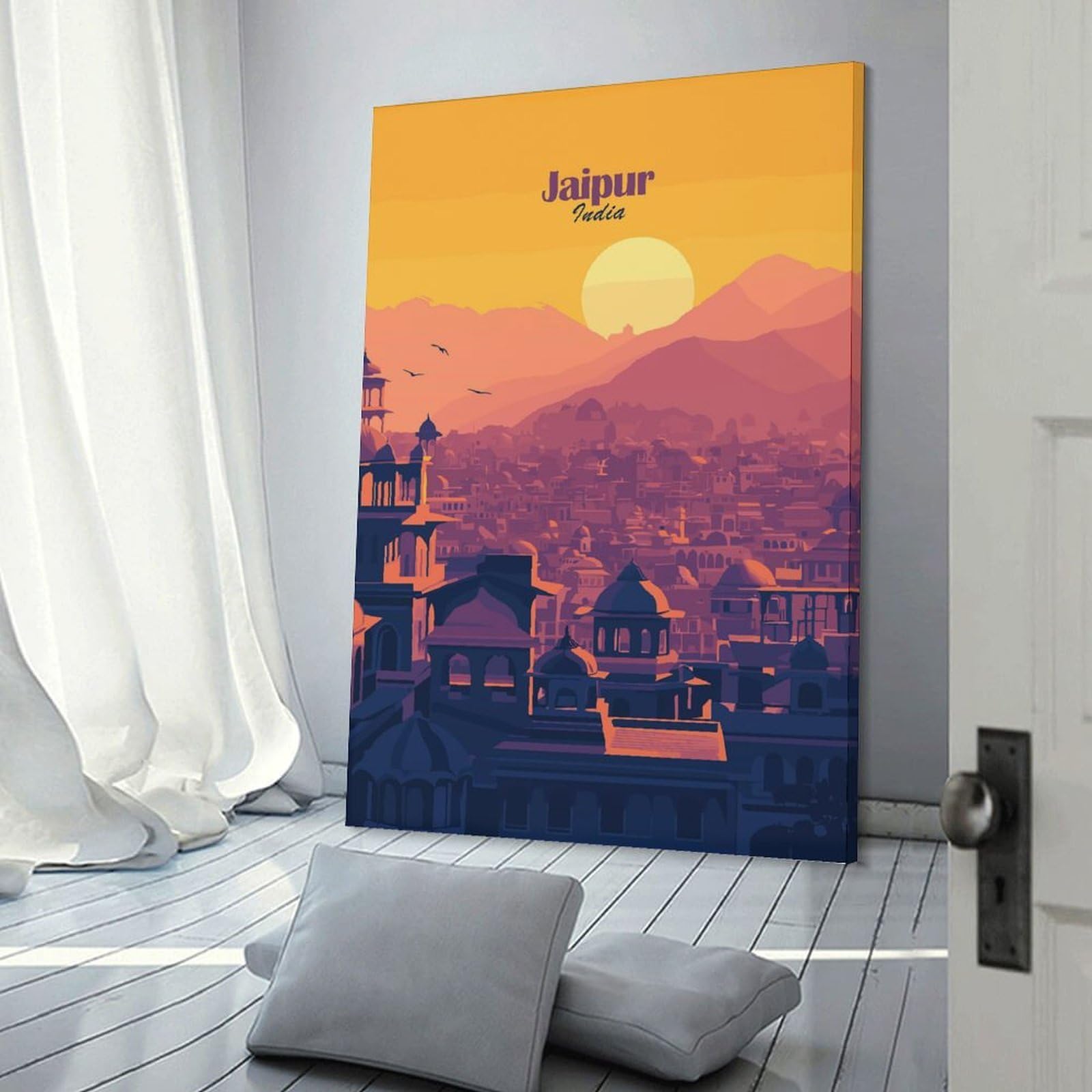 Junmoney Jaipur Cityscape Sunset Decorative Wall Artwork 12x18inch(30x45cm), for Front Hall, Corridor Or Welcome Spaces, Decorative Wall Art for Narrow Spaces