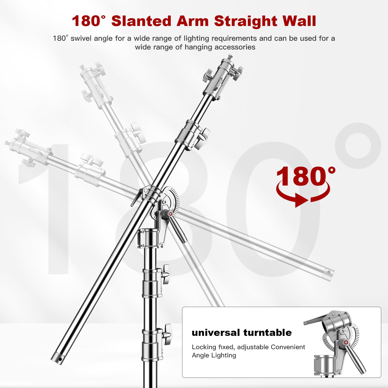 Soonpho Pro 100% stal szlachetna statyw świetlny C stojak z rolkami i szubienicą, metalowa podstawa Heavy C do dużych obciążeń, maks. wysokość 450 cm, wysokość po złożeniu 157 cm (15,1 stopy) do