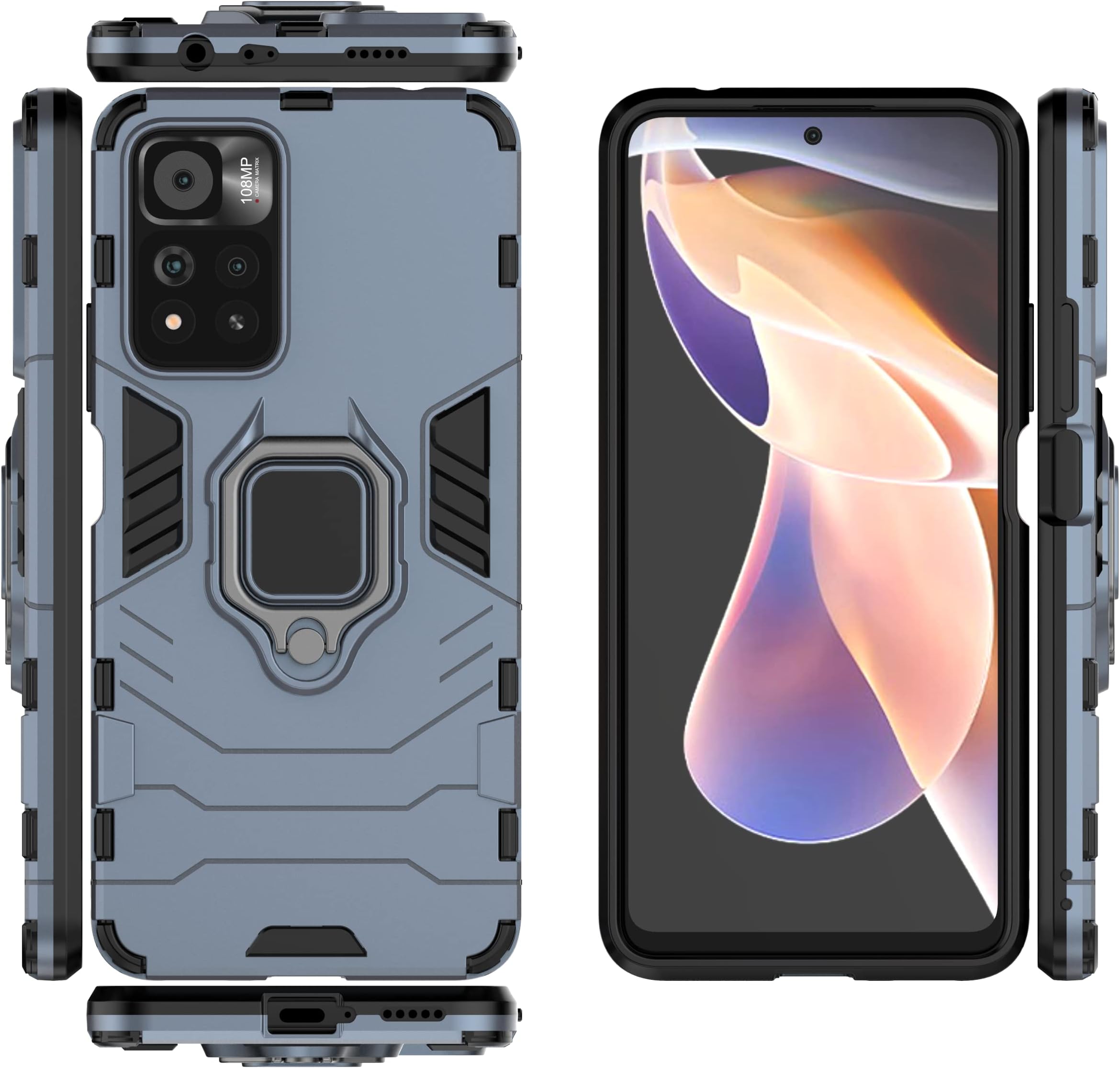 Case Compatible with Xiaomi Redmi Note 11T 5G 21091116AI / Note 11 China 21091116AC / M4 Pro 5G 21091116AG MZB0BGUIN [Magnetic Kickstand][PC+TPU] Anti-Drop 2 in 1 Blue