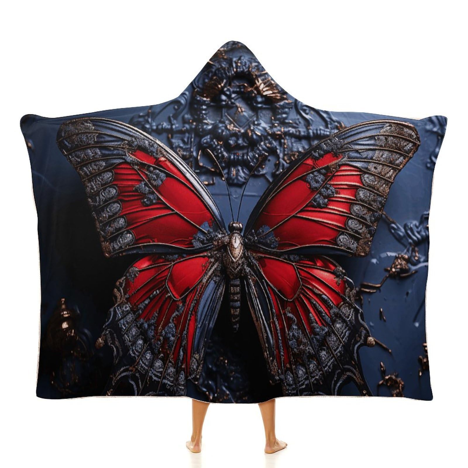 Plaid cape à capuche papillon rouge couverture canapé chaude 101x127