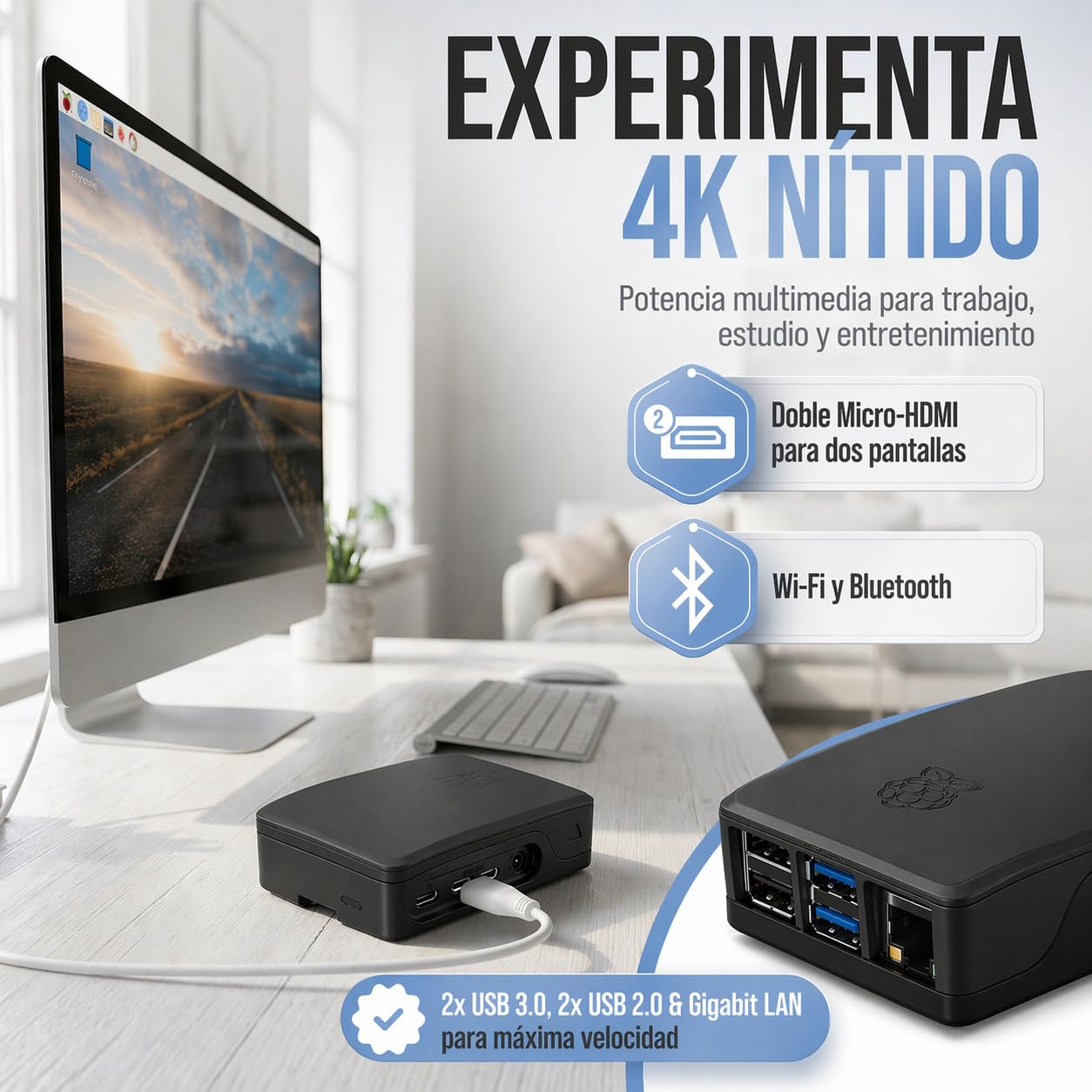 db-tronic Raspberry Pi 4 4 GB Starter Kit | Edición Negra 64 GB | Alimentación 15 W | Carcasa | Micro HDMI 4K | Disipadores | Lector USB | Ideal para Home Assistant y el Smart Home