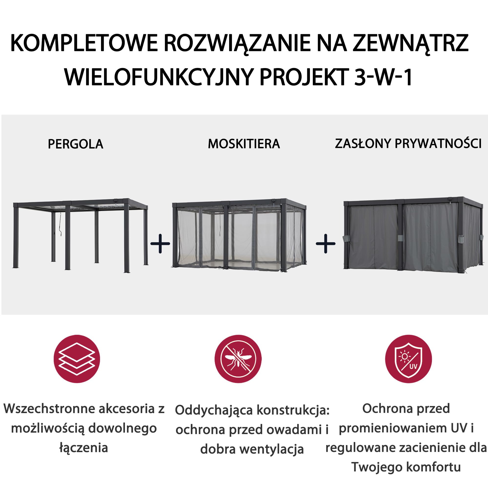 SUNJOY Pergola Ogrodowa 3x4m z zasłonami i siatką przeciwkomarową, Aluminiowa Altana Lamelowa Całoroczna, Ruchomy Dach z Regulacją Kąta, Solidny Pawilon Tarasowy, Antracyt
