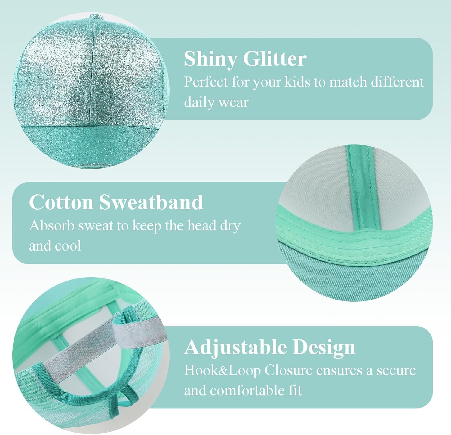 Toddler Girl Baseball Cap Little Girls Glitter Ponytail Hats Kids Adjustable Caps Sparkly Mesh Trucker Hats - Image 4