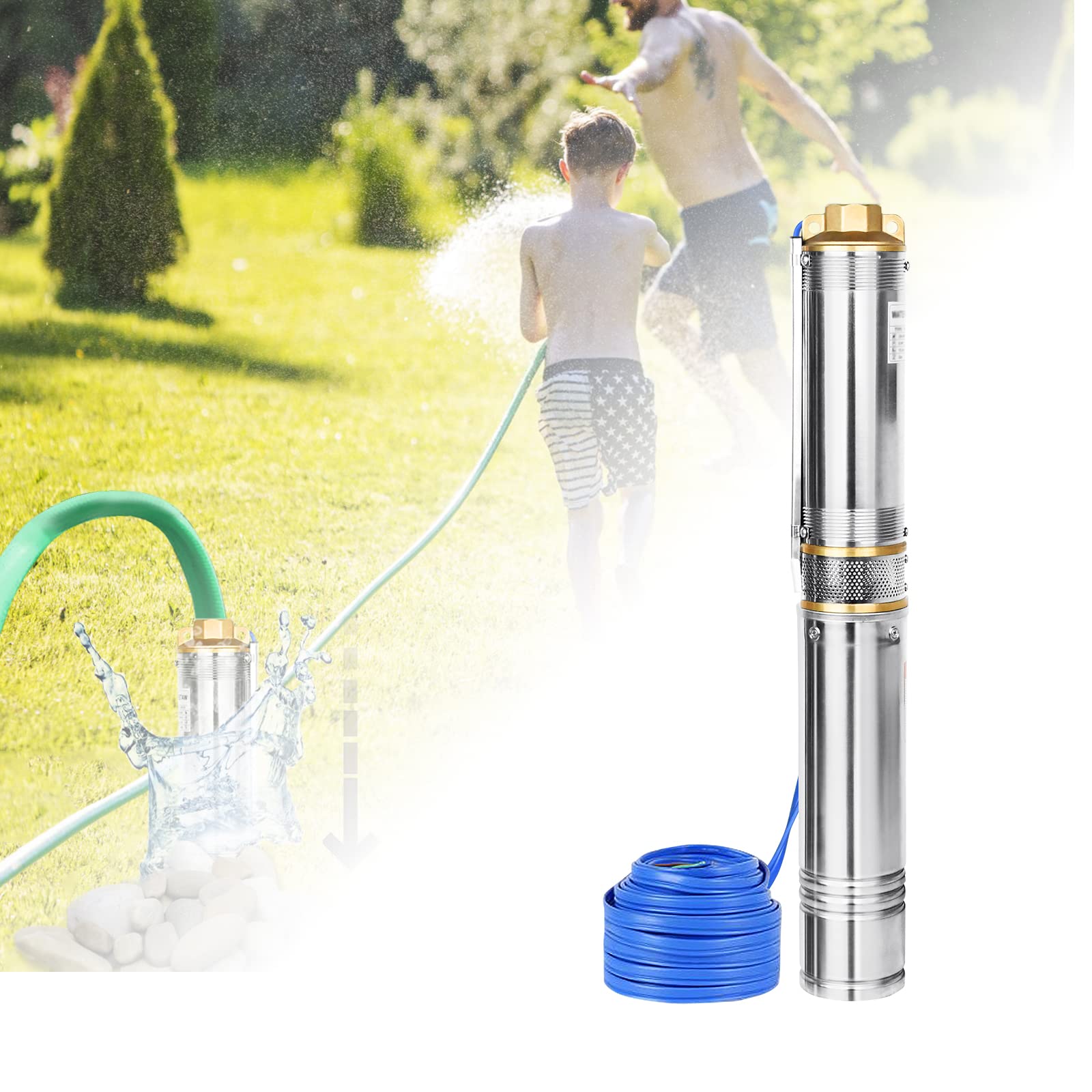 ACXIN Bomba de agua sumergible pozo 100 cm – Bomba para pozos profundos profundos, Bomba Sumergible de 92 mm de diámetro, (0,37 kW/4.000 l/h)