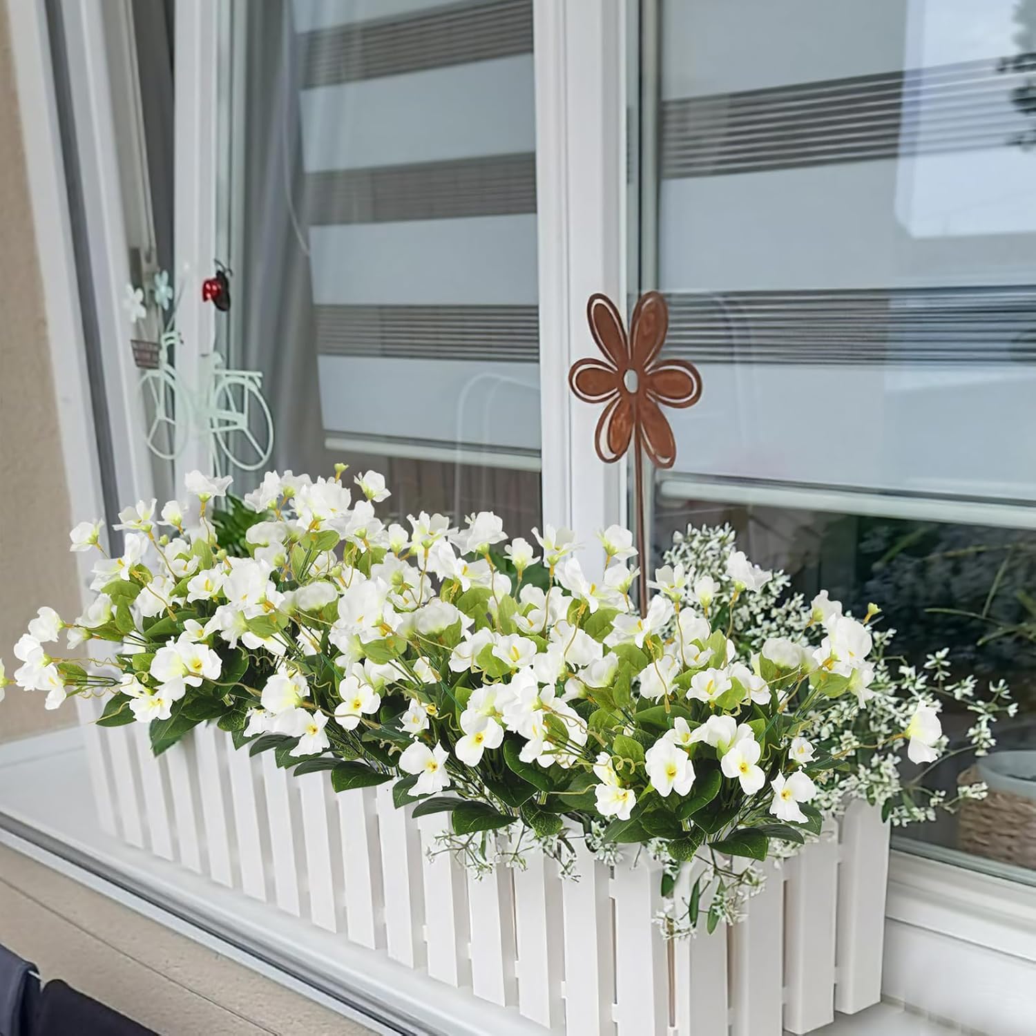 2 Pcs Artificial Flowers for Outdoors Hibiscus Faux Impatiens Outdoor Planters White Artificial Tropical Flowers Realistic UV Resistant Silk Flowers for Outside Front Porch Spring Summer Decor - Image 3