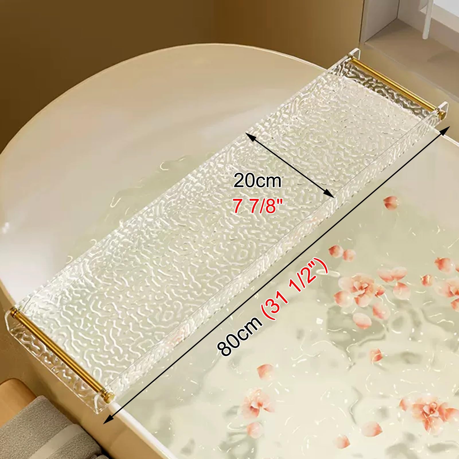 Bandejas para bañera,(es:Bandejas para bañera Transparentes con asa Dorada, bandejas para Ducha con Efecto Corrugado, Bandeja de acrílico, Soporte de Almacenamiento para bañera de 70/80/90