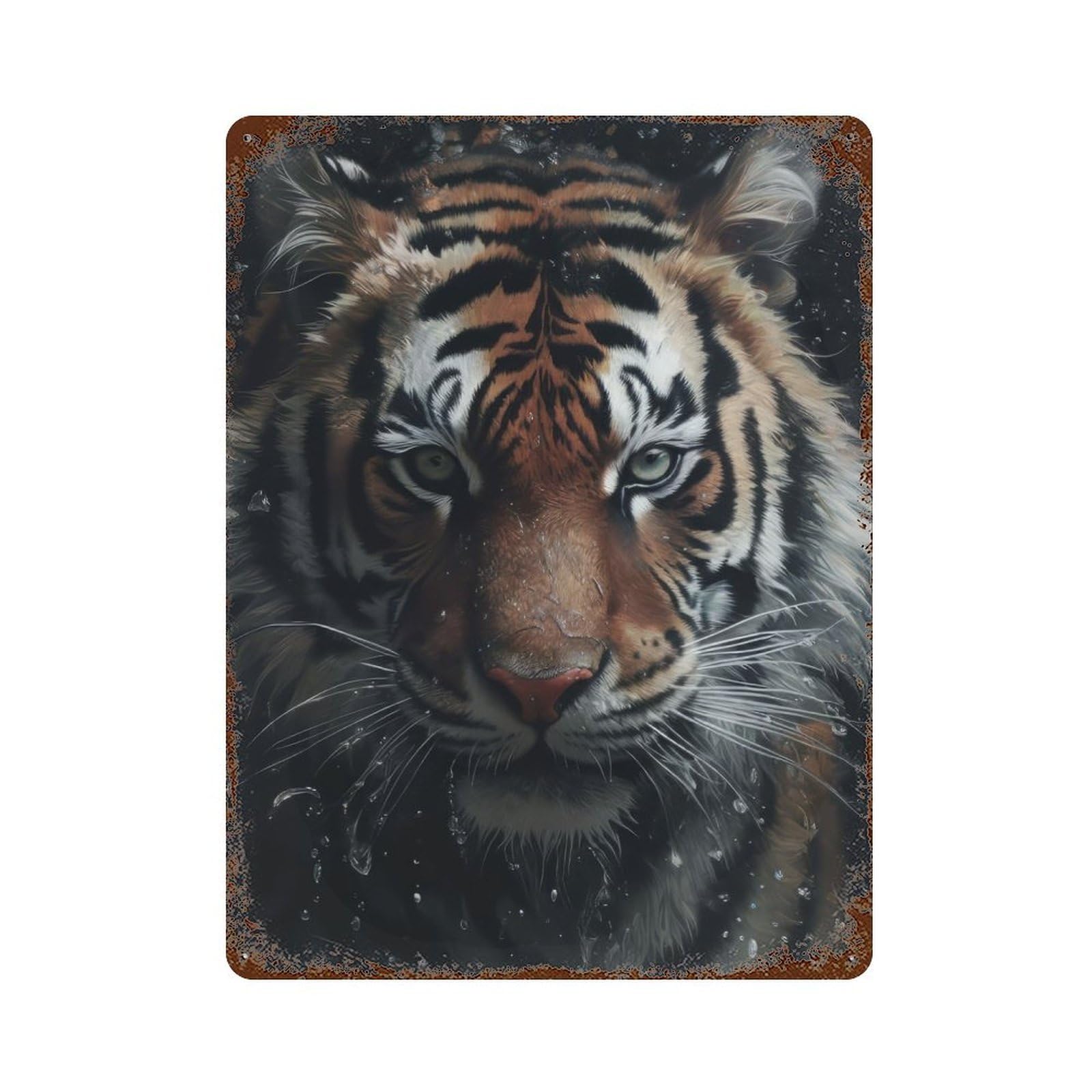 Cute Wet Tiger Retro Metal Sign 15.7"x11.8", for Pub, Kitchen And Man Cave Decor, Industrial Home Decor