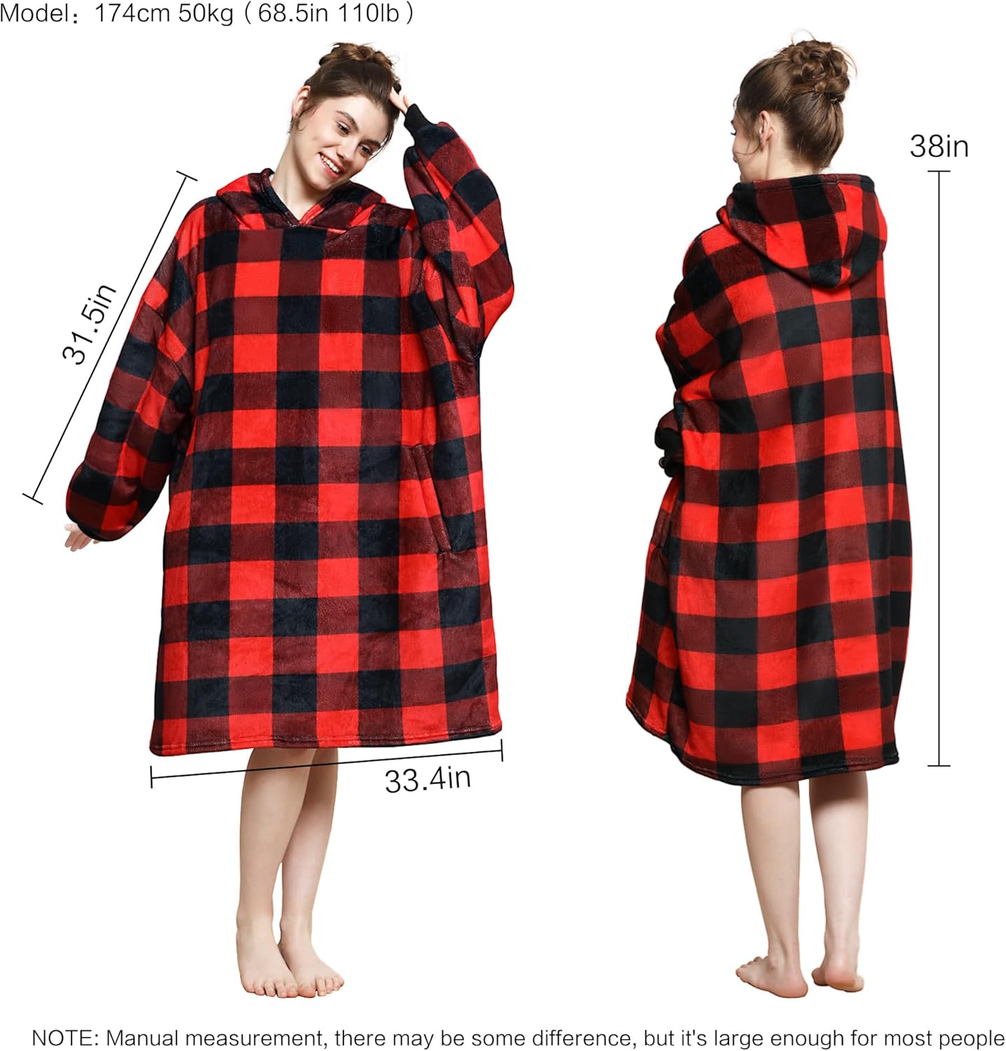 AmyHomie Wearable Blanket Hoodie for Adults & Teens,Oversized Sherpa Hooded Blanket,Warm Cozy Blanket Sweatshirt as Christmas Birthday Gifts for Women Men - Image 2