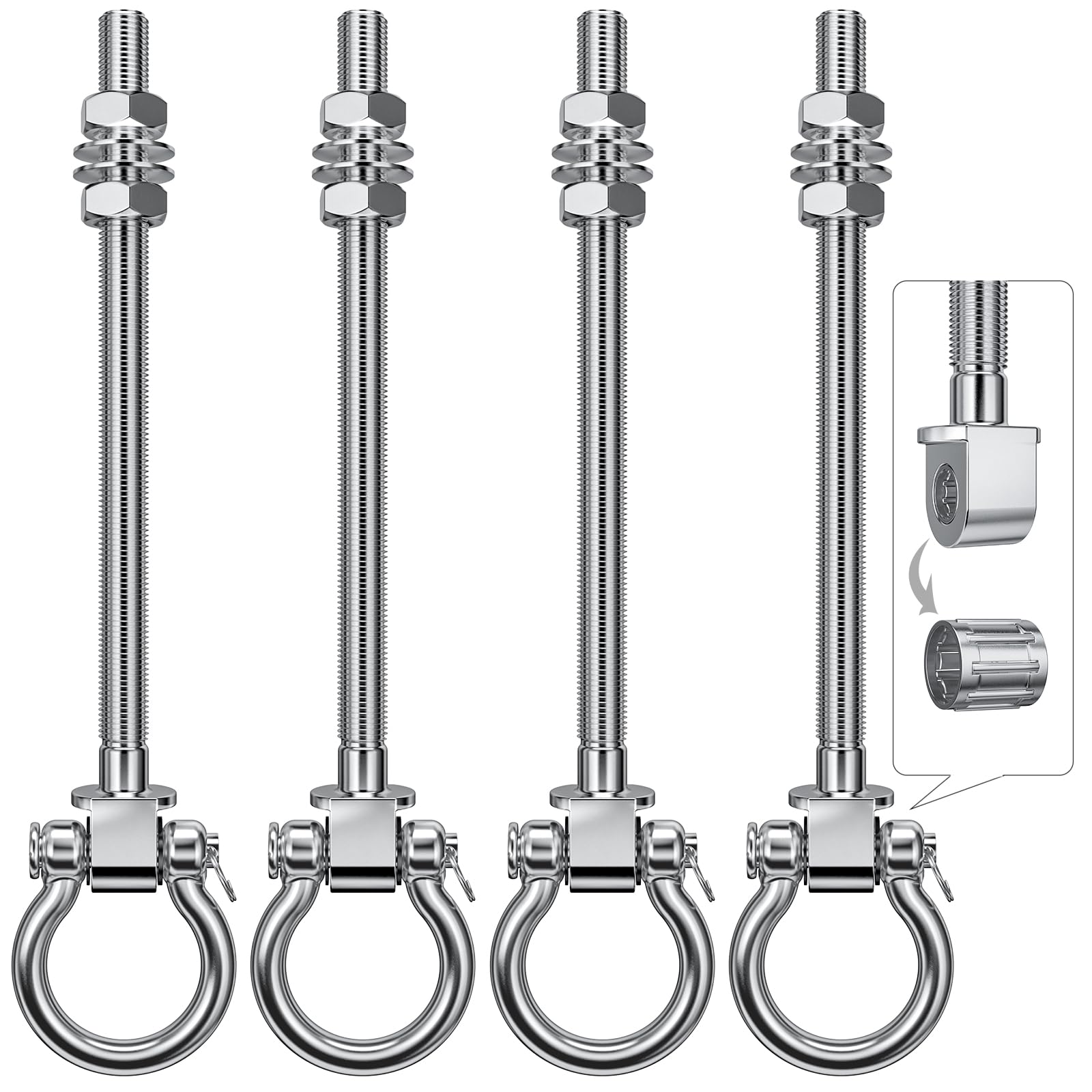 4Pcs Ganci per Altalena 304 Acciaio Inox Antiruggine Permanente con Cuscinetti a Sfera, Viti M10 x 9 Pollici 1800 lb per Corde Yoga, Anello Aereo, Sacco da Boxe & Sacco di Sabbia