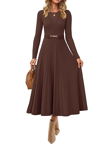 Women's Long Sleeve Midi Sweater Dress 2026 Fall Crewneck Knit