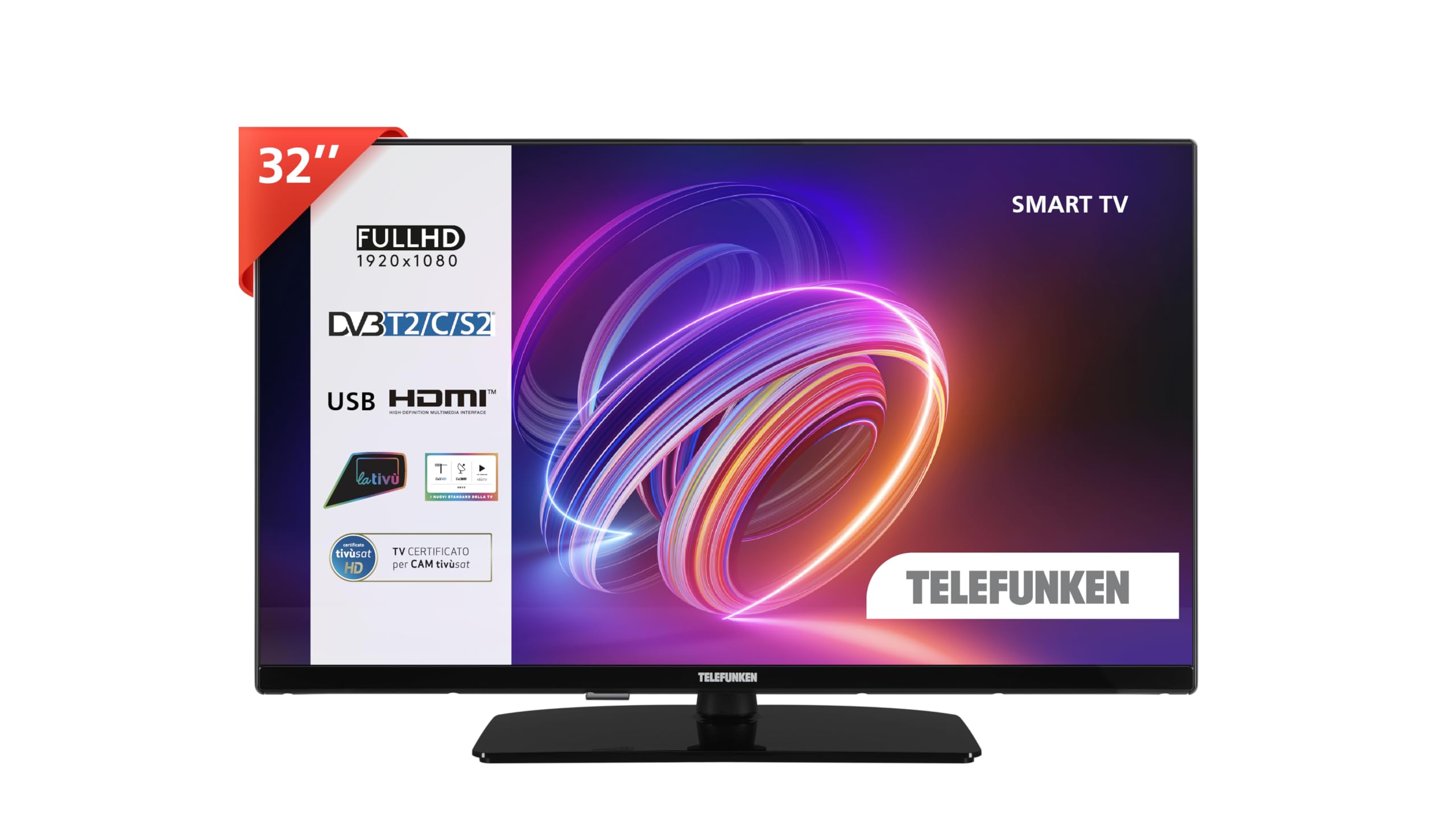 TELEFUNKEN Smart TV 32" Full HD 32TEFHD750Z, TV LED 32 Pollici, Compatibile con Alexa e Google Assistant, DVB-I, Digitale DVB-T2, Dolby Vision HDR10, USB, 2023
