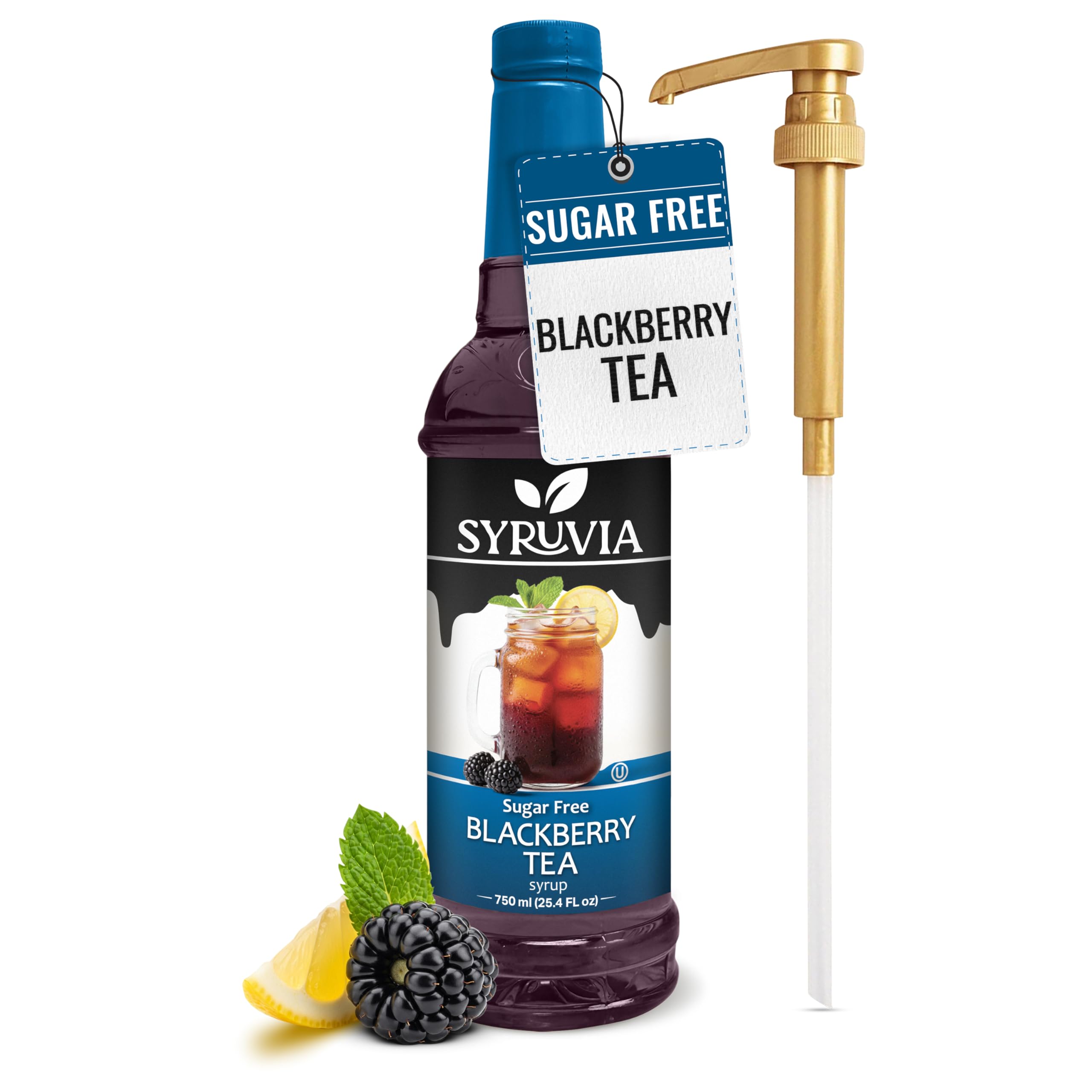 Syruvia Sugar Free Blackberry Tea Flavored Syrup for Drinks, Cocktails, Lemonades, Iced Teas and Desserts – 25.4 fl oz, With Pump