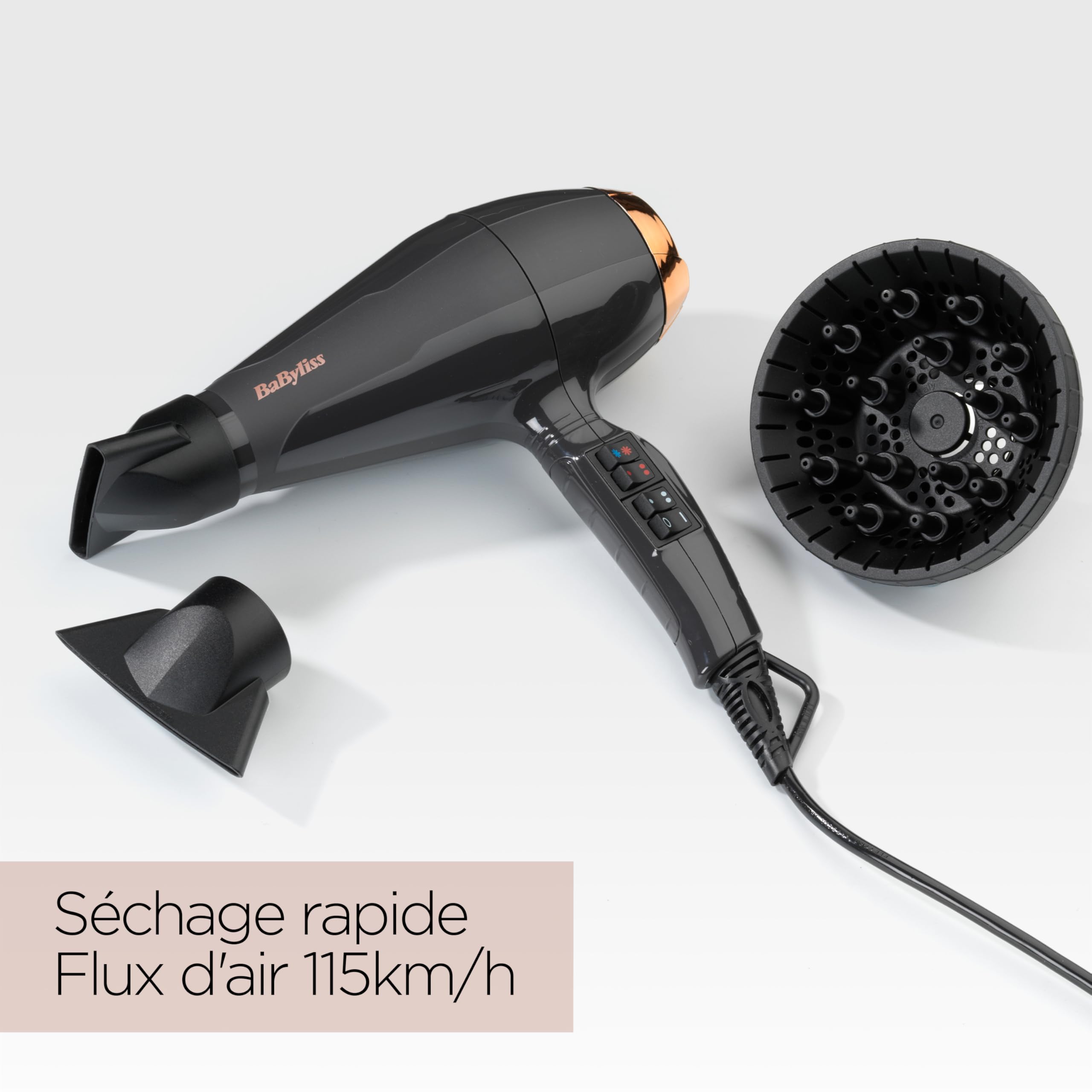 BaByliss Sèche-cheveux Air Pro 2200W Professionnel AC Ionique Anti-Frisottis Noir