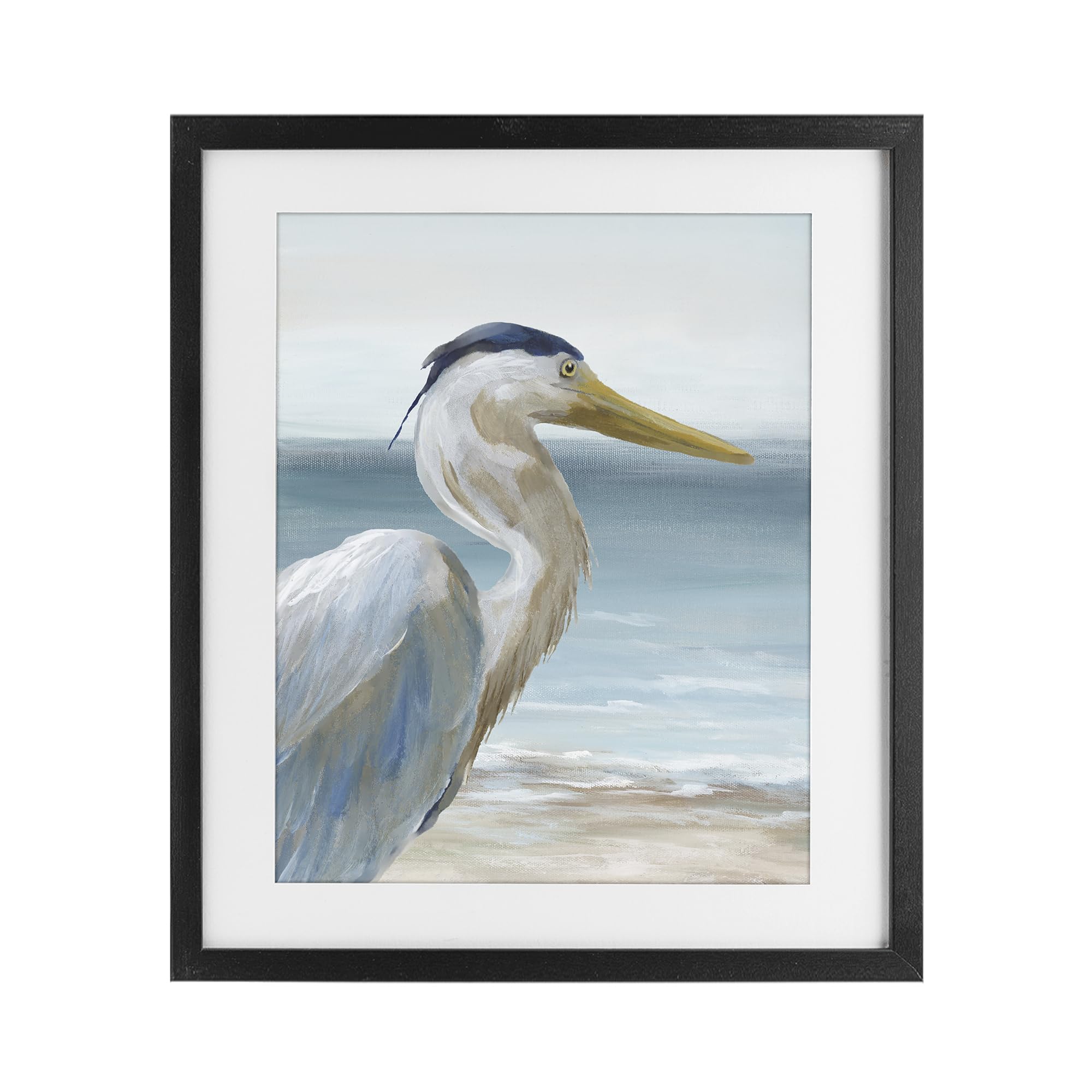 Stupell Industries Coastal Right Gazing Heron 'Right Gazing Heron', Framed Print Under Glass, Black, 17 X 21 Inches, Easy To Hang And Sturdy, Made In Usa, By Nan
