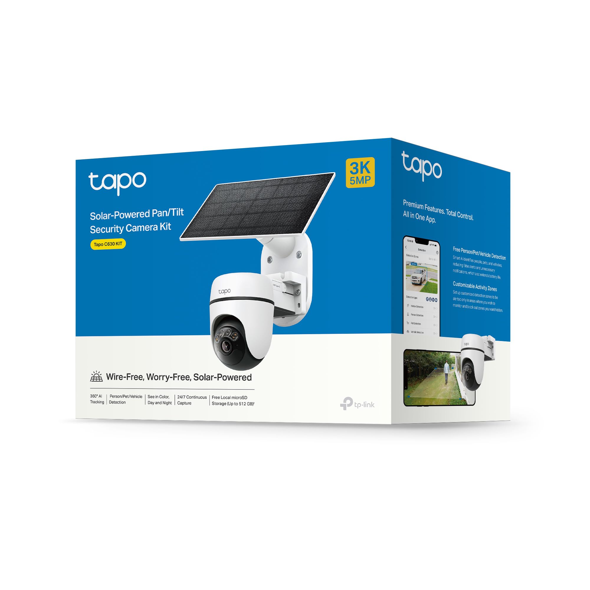 Tapo C630 Kit - Cámara vigilancia WiFi Exterior 360°, 3K, Solar | Detección de Movimiento. Con Panel Solar. Visión Nocturna. Alarma Luz y Sonido. App Tapo.