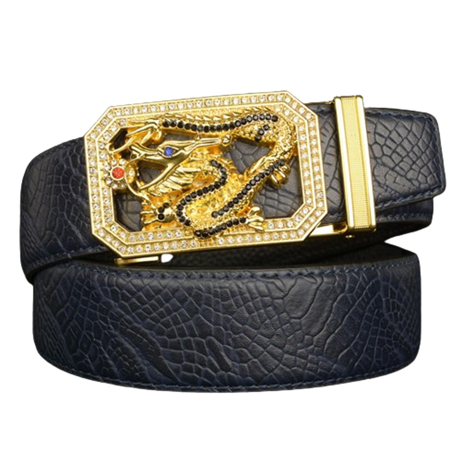 BDAYEK Men's Belt Men'S Belt Ratchet Embossed Crocodile Paw Pattern Leather With Automatic Sliding Buckle Fashion Set Black(Blue,110Cm/43)