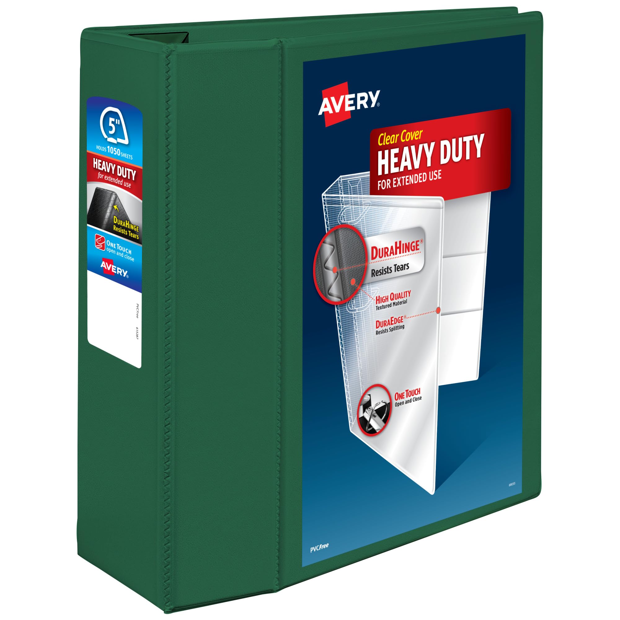 Avery Heavy-Duty View 3 Ring Binder, 5 Inch One Touch EZD Rings, 1,050-Sheet Capacity, 2.3/4.8 Inch Wide Spine, Customizable Clear Cover and Spine, 1