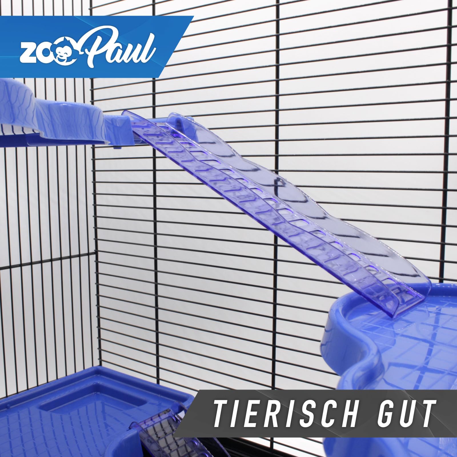 ZooPaul Premium Nagerkäfig XXL für Kleintiere Blau inkl. Zubehör 60x36x54 cm Maus Hamsterkäfig mit Häuschen, Laufrädern, Futternäpfen, Böden und Leitern