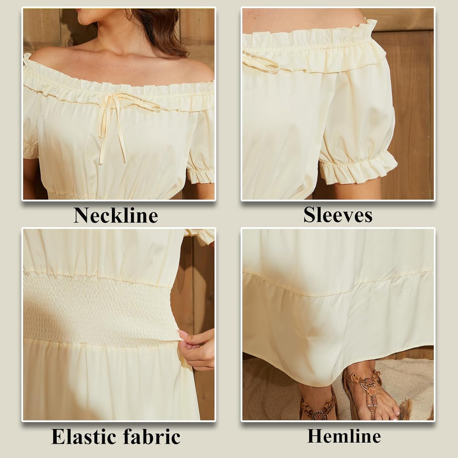 Populus Beige Renaissance Costume Women Medieval Pirate Viking Corset Ruffle Gothic Dress for Halloween - Image 6