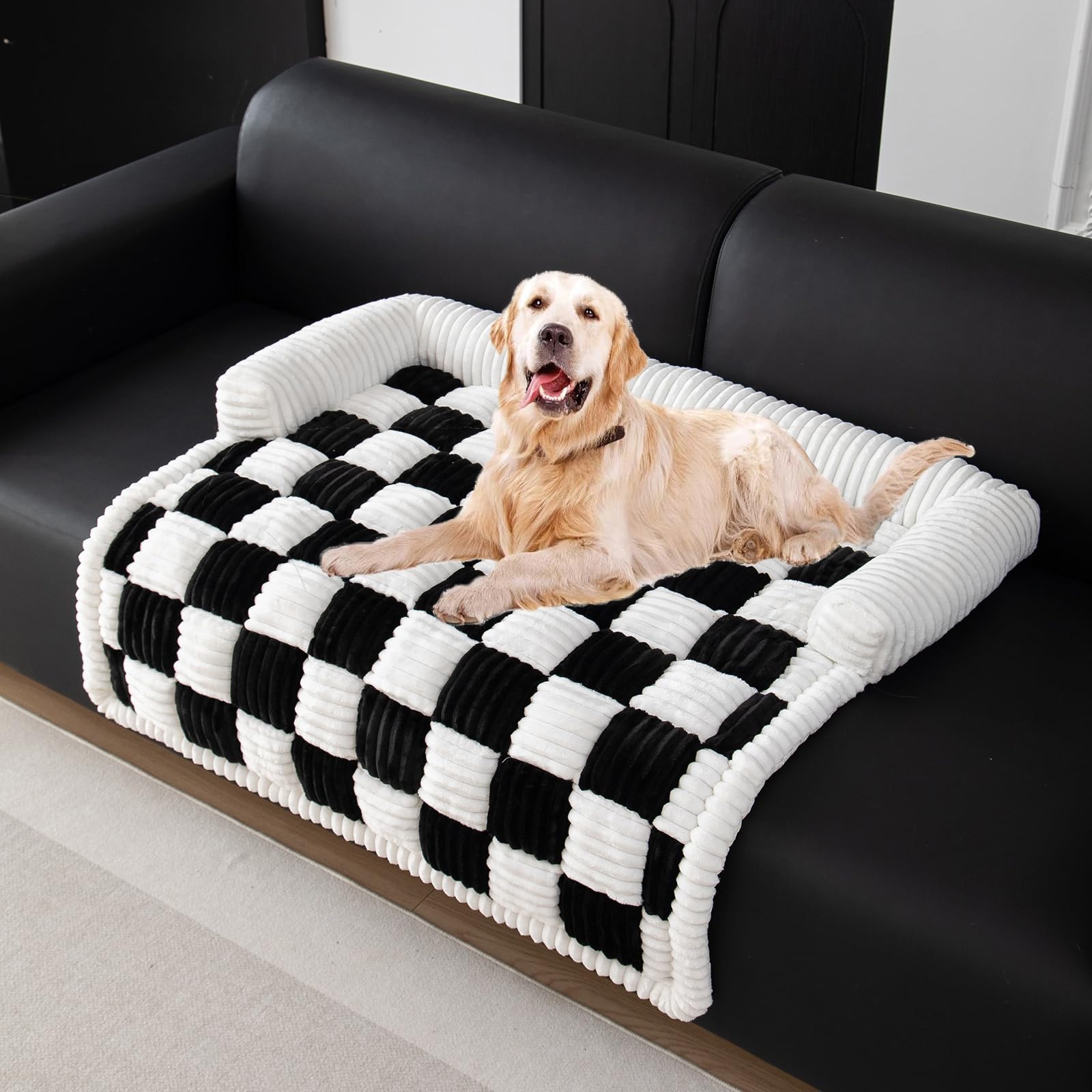 OKYUK Letto per Cani, Super Confortevole Cestino per Cani, Divano per Cani, Copridivano, Lavabile a Mano, Antiscivolo, Adatto per Cani (Nero a quadri, L 90 x P 90 x H 13 cm)