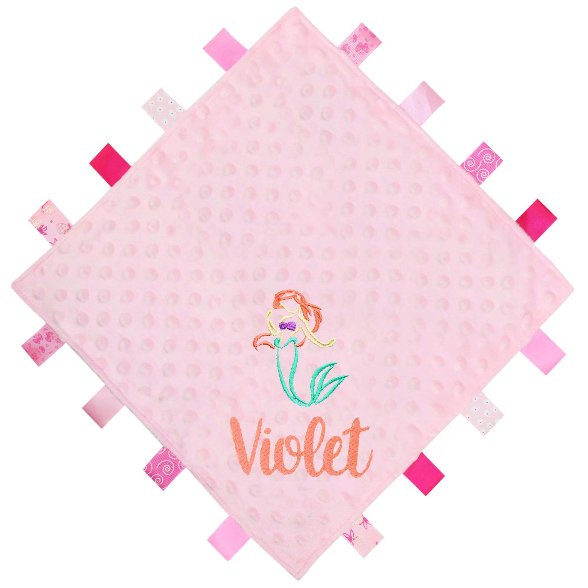 Teddyt's Pink Personalised Mermaid Embroidered Taggy Ribbon Comforter Blanket