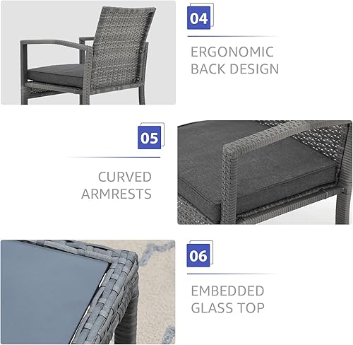 Miniatura 6 de Patiorama Juego de muebles de mimbre para patio al aire libre, 5 piezas, sillas de ratán de polietileno gris para todo tipo de clima, juego de