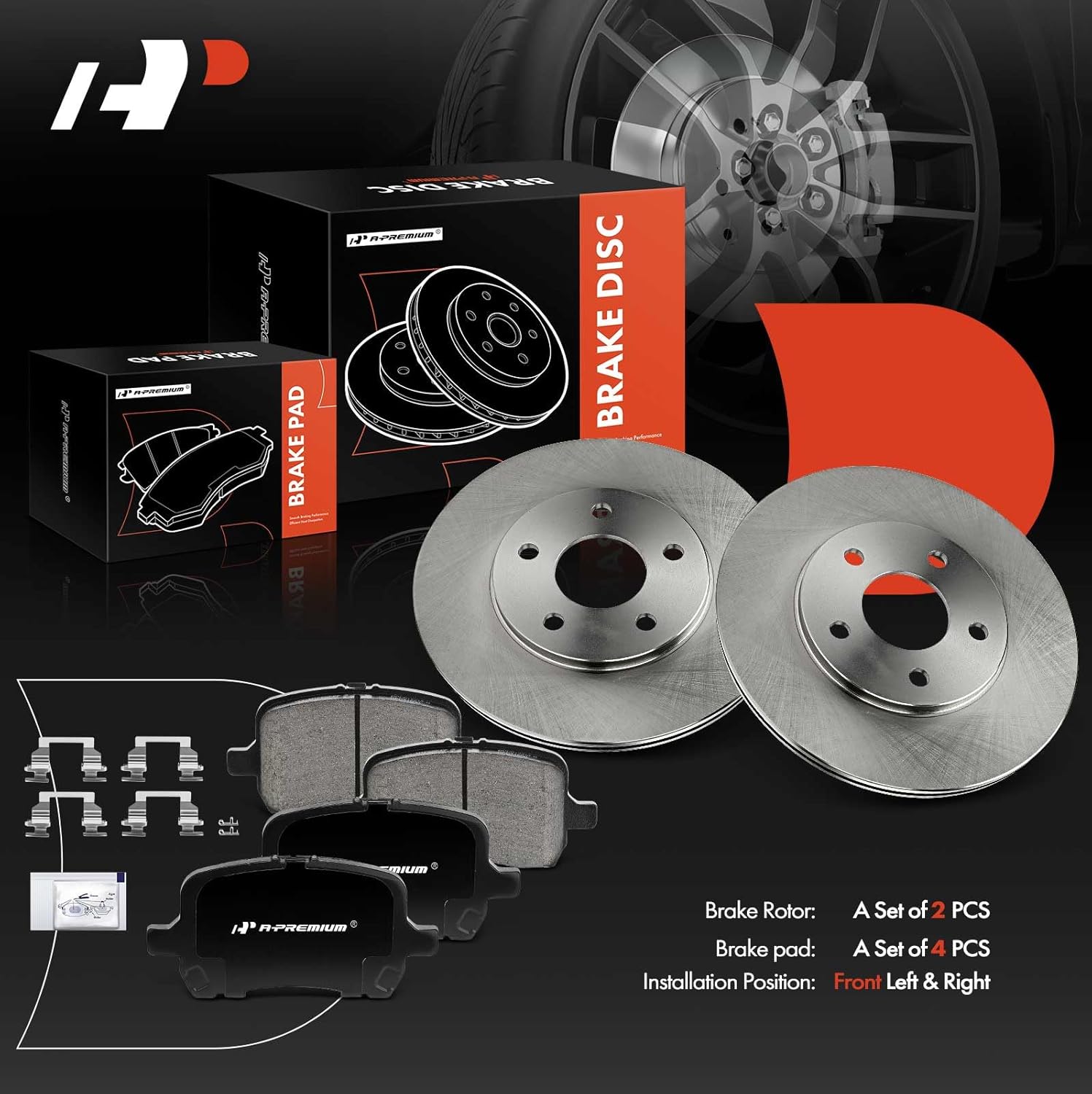A-Premium 10.86 inch (276mm) Front Vented Disc Brake Rotors + Ceramic Pads Kit Compatible with Select Chevrolet Models - HHR 2006-2011, 6-PC Set