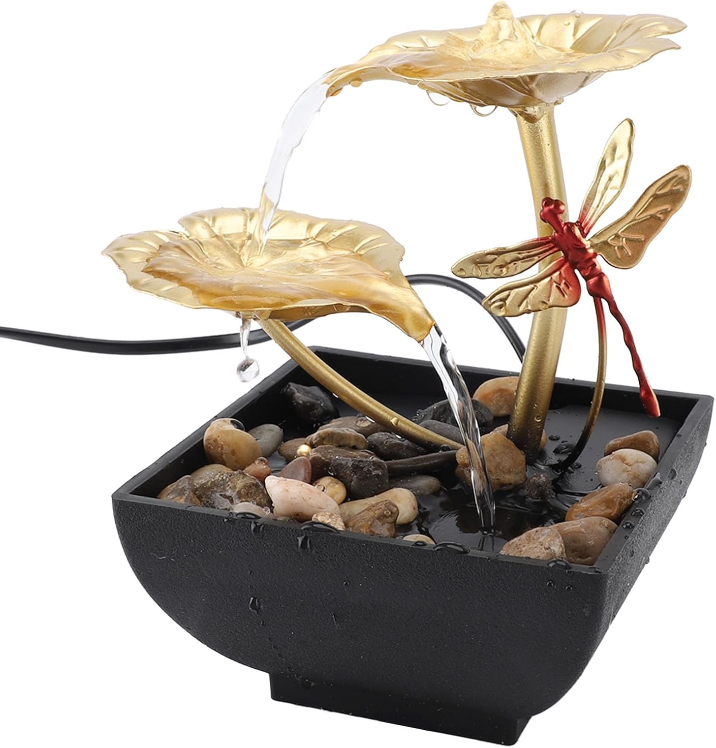 SUNGOOYUE Leaf Dragonfly USB Water Decoration Crafts with LED Lights for Living Room Desktop Fountain Ornaments