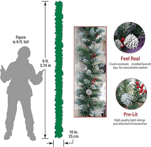 Miniatura 2 de Natreecrown - Guirnalda de Navidad artificial preiluminada, corona de copo de nieve, luces blancas 50, decorada con conos de pino, racimos de bayas,