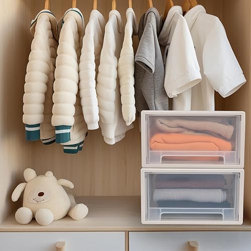 Miniatura 2 de Cajones de escritorio apilables de 18 cuartos de galón, paquete de 4 cajones apilables de plástico, cajones de almacenamiento para organizar