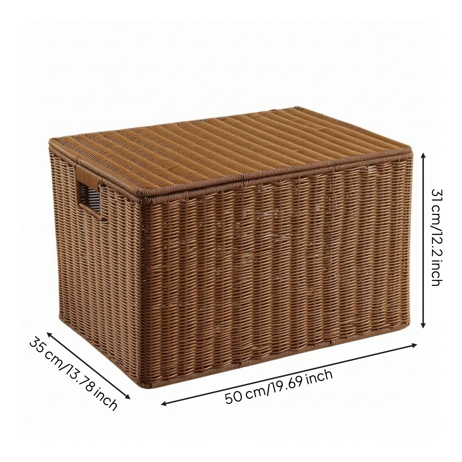 Cesto Portaoggetti con Coperchio Rettangolare Scatola in Finto Rattan Impilabile Cesto in Rattan per Armadio, 50x35x31cm