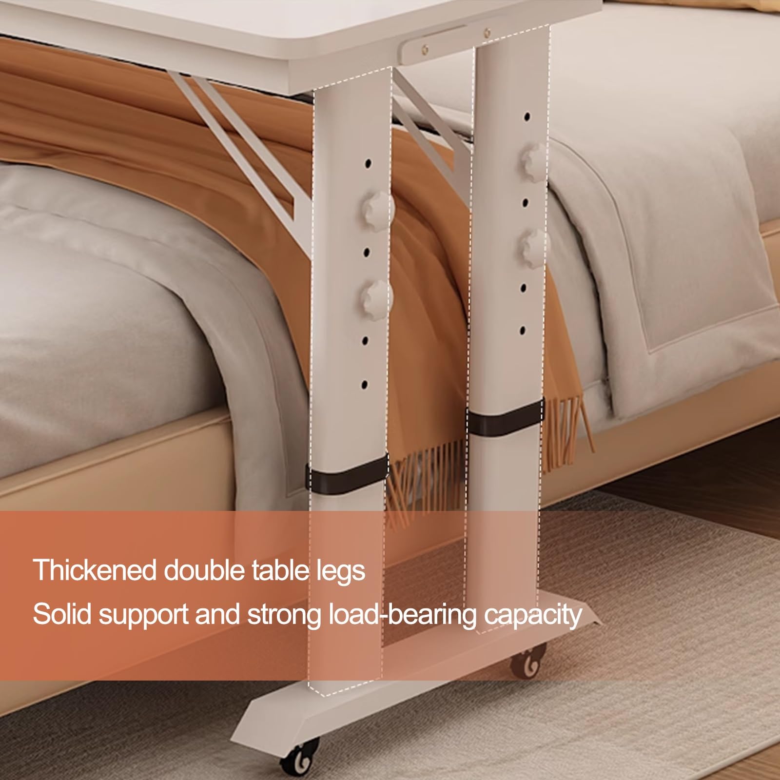 Bureau Mobile à Hauteur réglable pour Ordinateur Portable avec roulettes, pour Une Utilisation au Chevet du lit et à Domicile