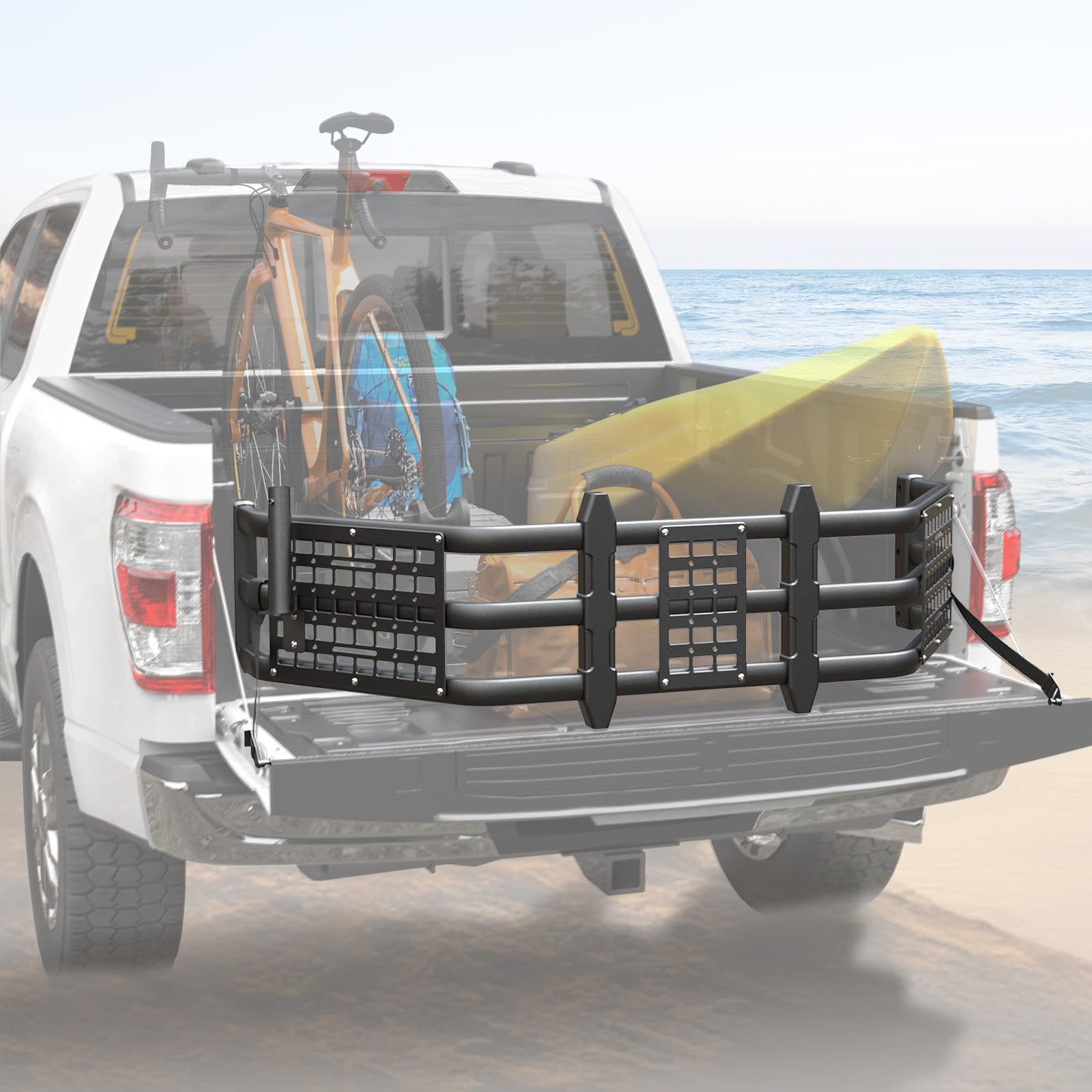 Truck Bed Extender for Ford F-150 2015-2026, Tailgate Mount Cargo Extension with MOLLE Panel and Flag Pole Mount, Fold-in/Fold-Out Pickup Storage