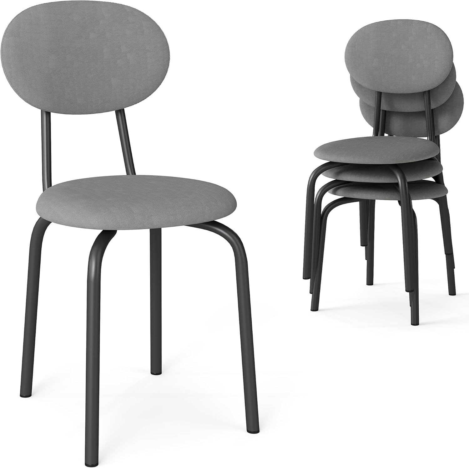 Stackable Dining Chairs Set of 4, Stackable Waiting Room Chairs, Stacking Kitchen Chairs with Upholstered Back and Seat with Dense Foam Cushions, Steel Frame with 400 Lb. Capacity, Black