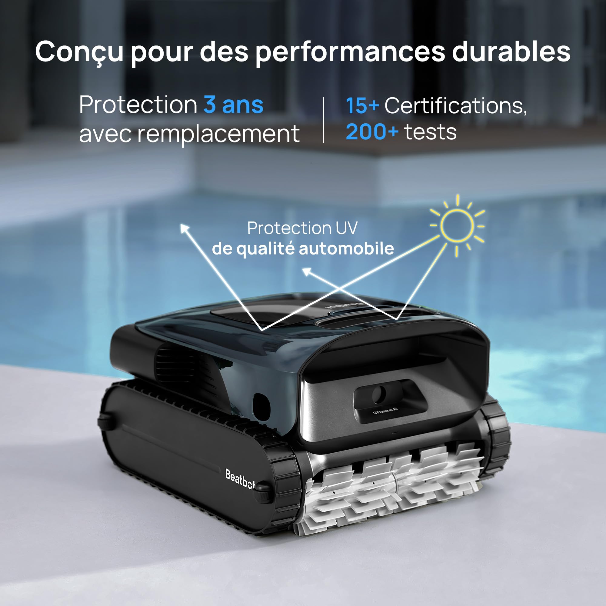 Beatbot AquaSense 2 Pro Robot de Piscine sans Fil, nettoie Fond, parois et Surface, clarifie l'eau, stationnement en Surface, Navigation Intelligente, jusqu'à 11 Heures, pour piscines jusqu'à 360 m²