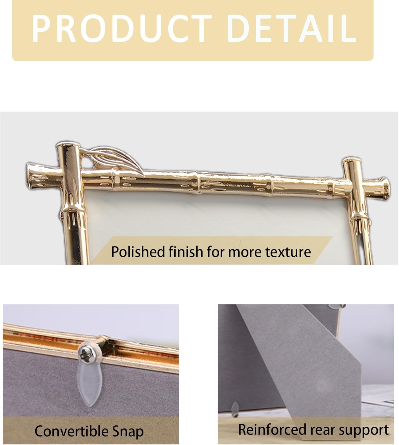 5X7 Golden Picture Frame with HD Glass - Ornate Antique Metal Bamboo Photo Frame Tabletop/Wall Display Gifts for Women