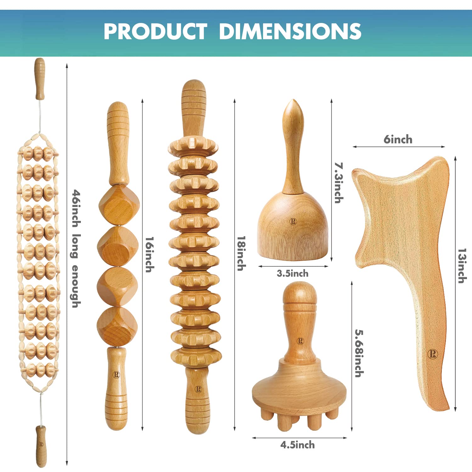 5 Piece Wood Therapy Massage Tools for Body Shaping,Maderoterapia Kit for Anti Cellulite Lymphatic Drainage,Professional Wooden Massager Set for Thigh Waist Sculpting