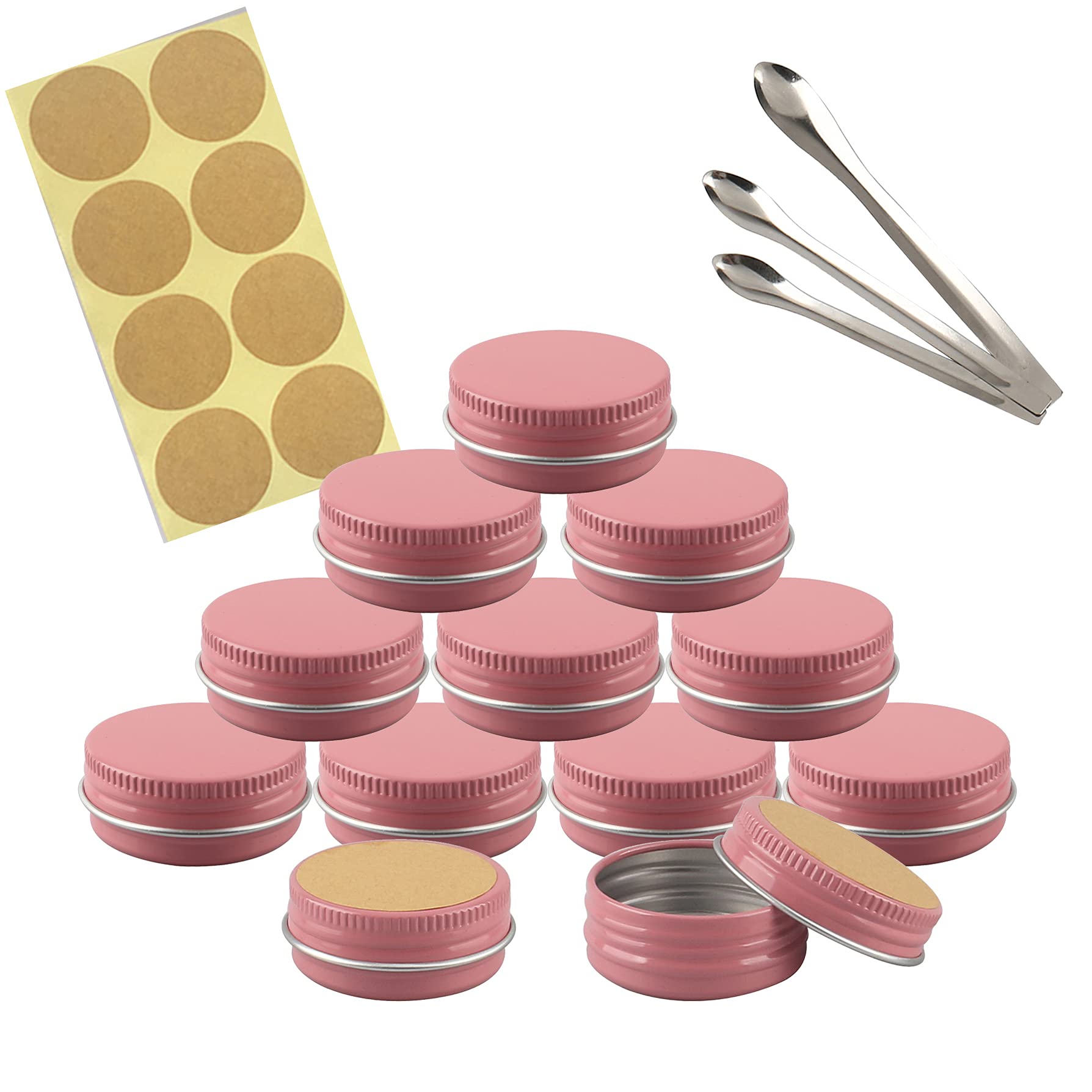 Tianzd Pink 10 Pieces 15 Ml Empty Round Aluminum Tin Jars With Screw Lids Cosmetics Lip Balm Containers Pots For Diy Candle Salve Salt Powder Crafts Storage Cans With 3X Spoon, 10X Labels